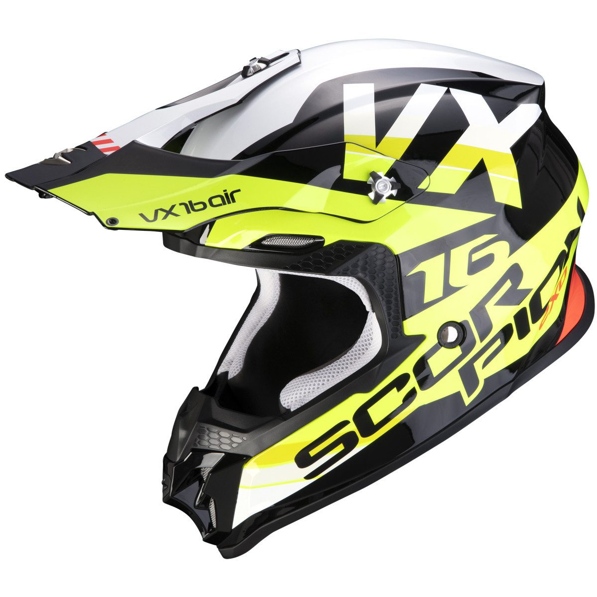 Scorpion Exo Motorradhelm Scorpion VX-16 Air X-Turn Crosshelm Schwarz-Neon / Gelb-Weiß (1er Set)