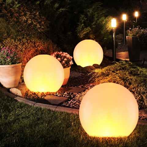 etc-shop LED Gartenleuchte, LED-Leuchtmittel fest verbaut, 3er Set LED Solar Steck Lampen Feuer Effekt Kugel Leuchten Garten Deko