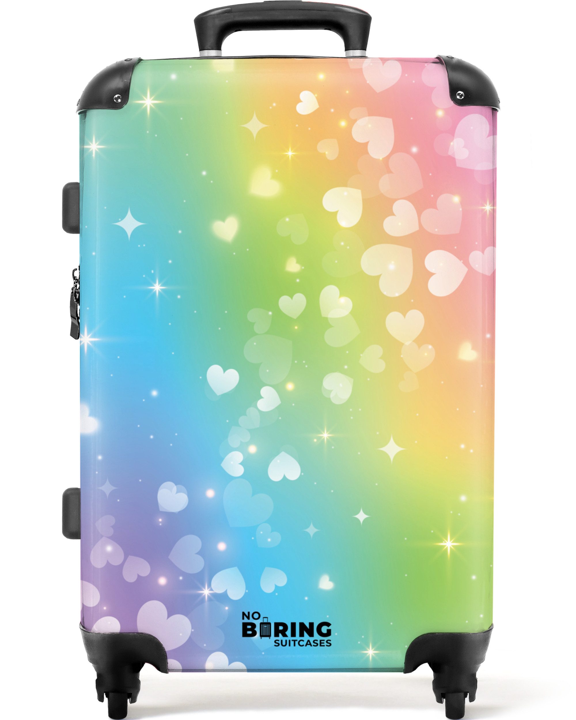 Kinderkoffer mit leuchtende Räder - Herzen für Regenbogen-Hintergrund 67 cm - 72 L