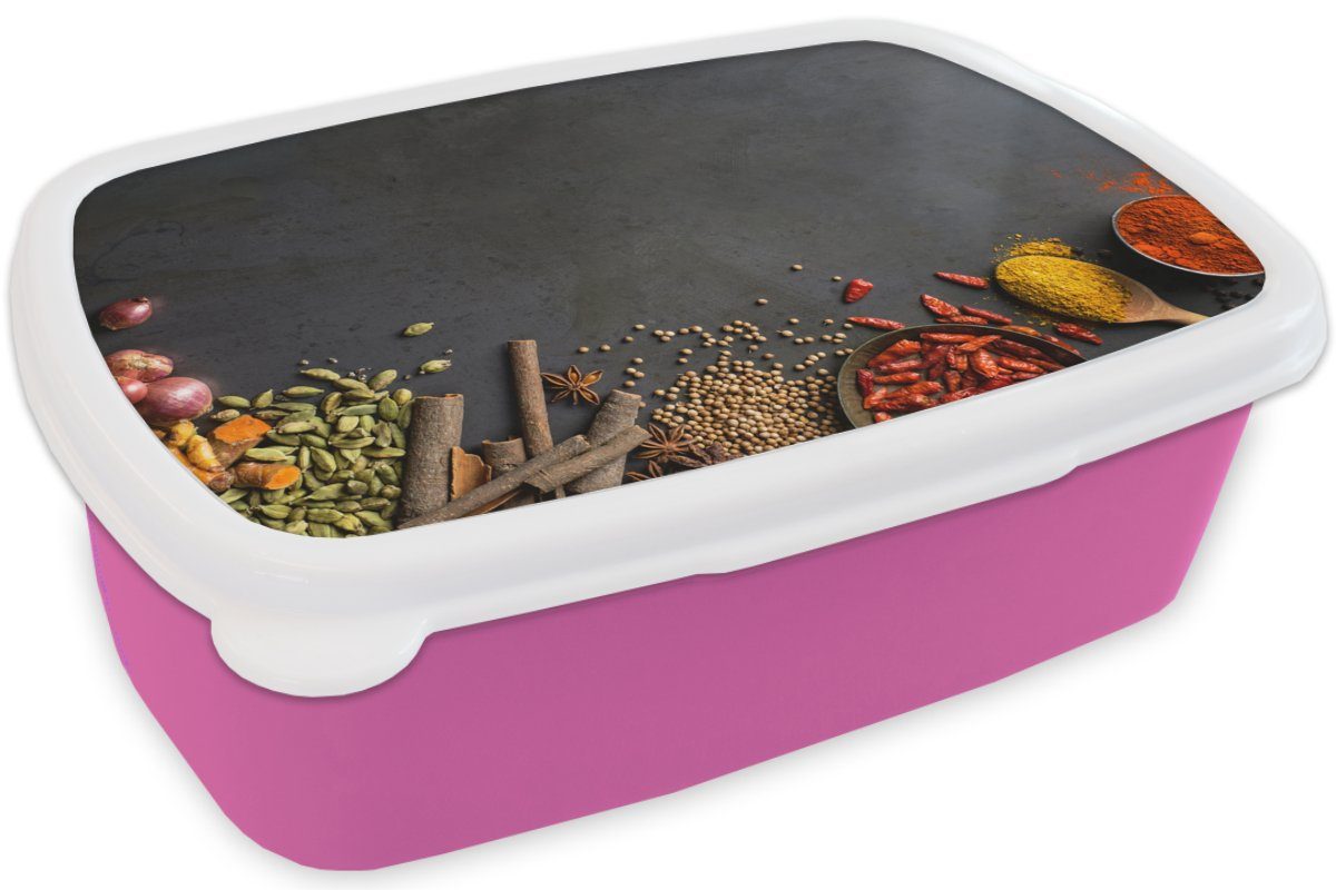 (2-tlg), - Schwarz Zimt, rosa Lebensmittel Gewürze - Snackbox, - Kräuter Paprika - Brotdose für Lunchbox Kinder, Kunststoff, Erwachsene, Mädchen, - Brotbox MuchoWow Kunststoff