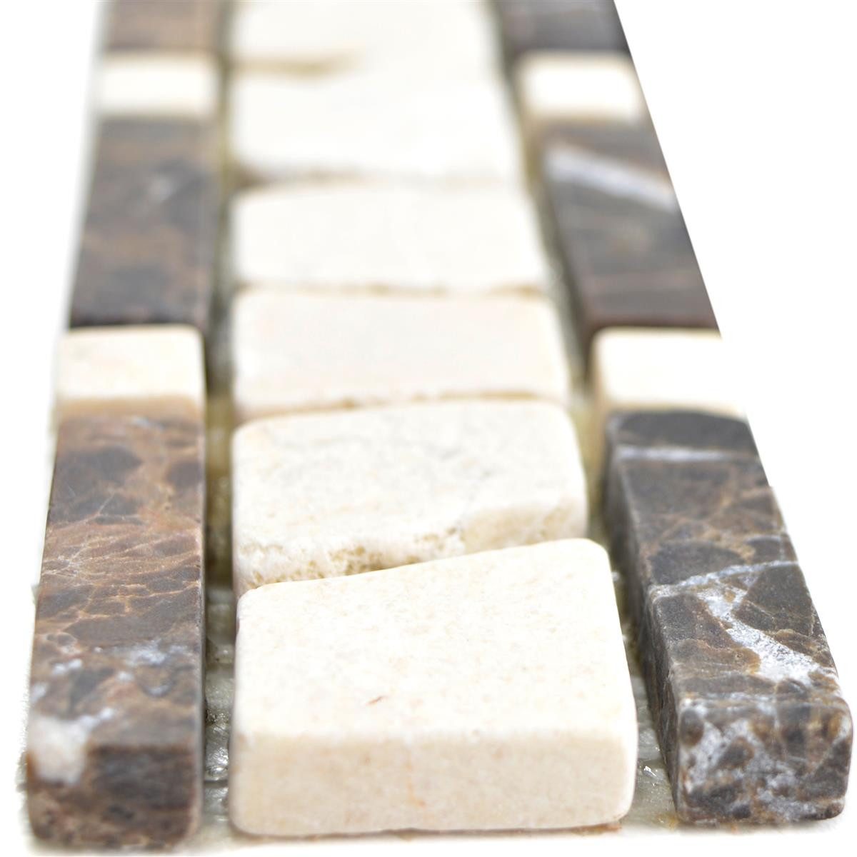 Mosafil Mosaikfliesen Naturstein Fliesenbordüre Vimeiro Emprador Dark Cremarfil, Naturstein-Marmor 30.000x5.000, braun-creme, Verlegefertig auf ein Netz geklebt - Frostsicher - Wasserfest