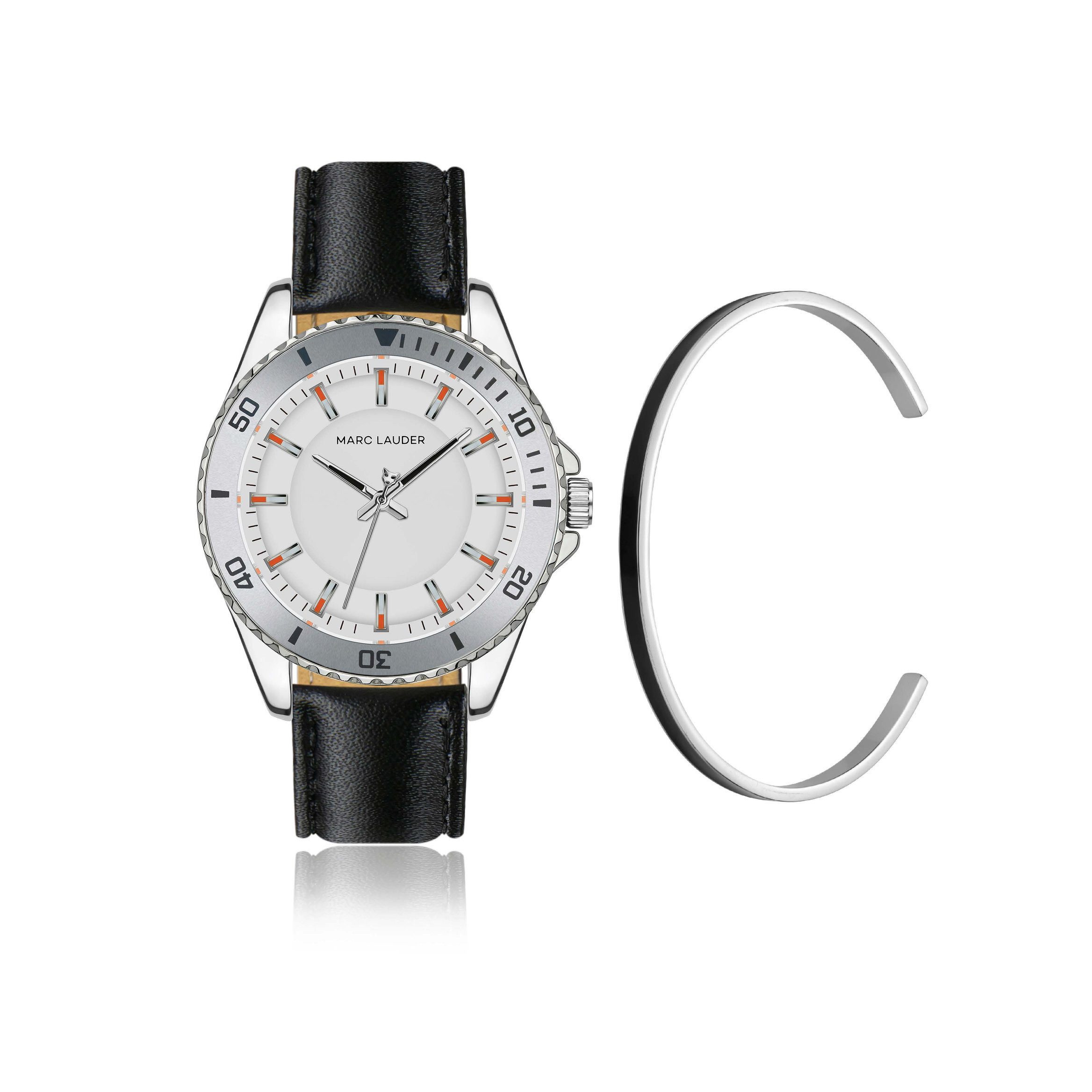 MARC LAUDER Quarzuhr SME2-1 Oslo White Padded and stitched smooth Genuine calf leather Set