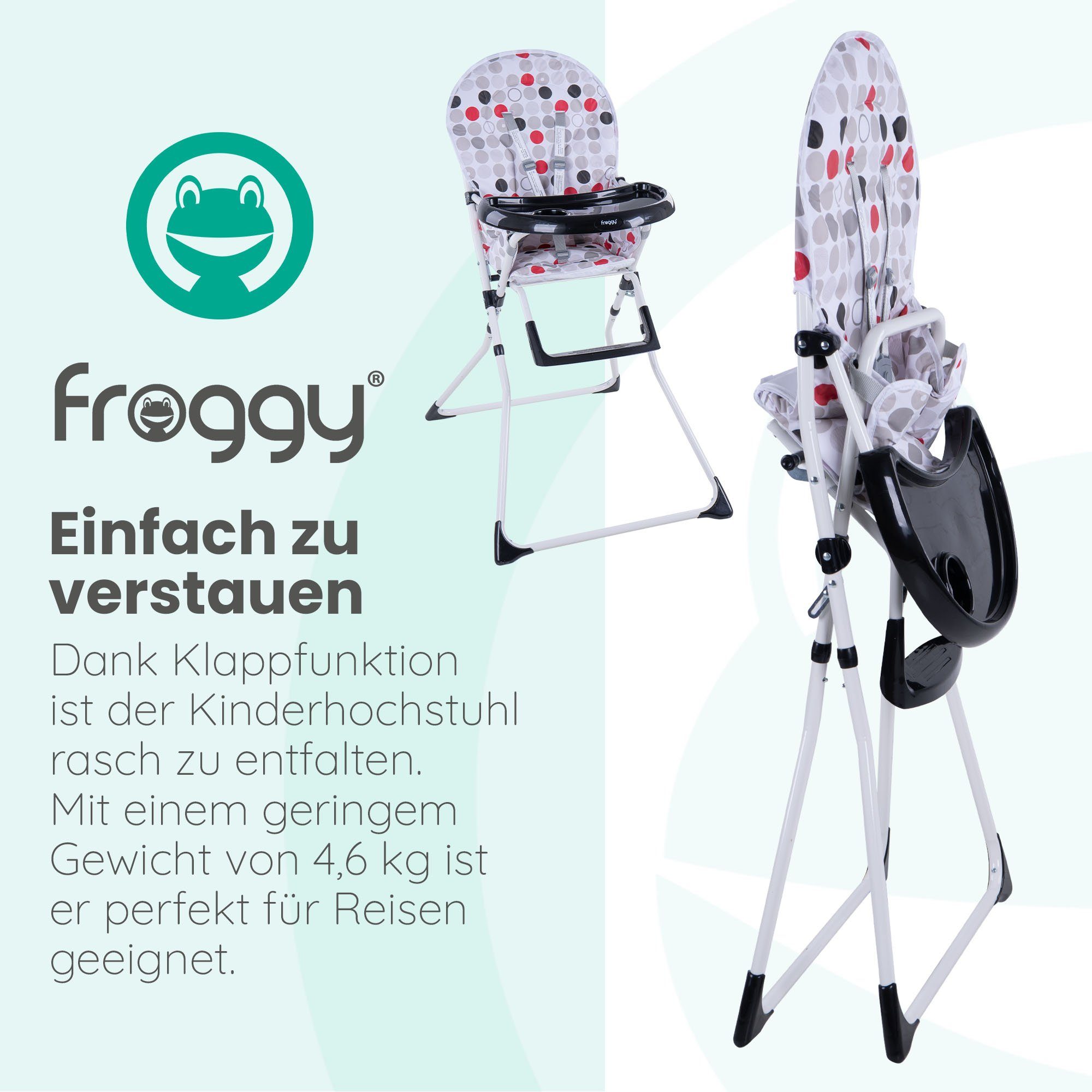 Froggy Hochstuhl, zusammenklappbar, Sicherheitsgurt mit und Schwarz Esstisch