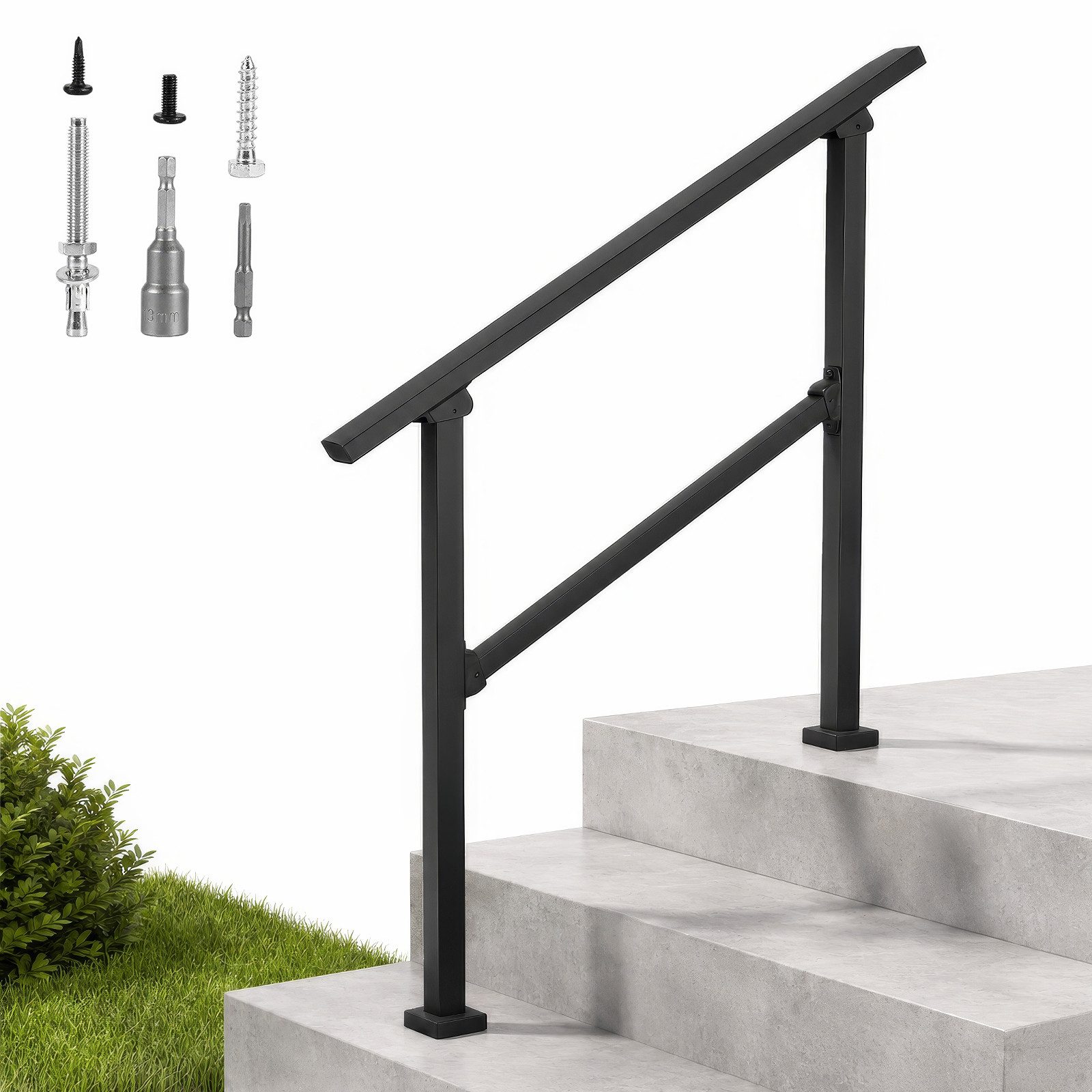 BlingBin Brüstungsgeländer Aussentreppenhandlauf, Geländer Hauseingang, Treppenhandlauf-Set, 95 cm Länge, 96 cm Höhe, Treppengeländer, seitlich montiert, 1-tlg., 1er Set, Außengeländer Treppengeländer für Innen/Außen, Inkl. Montagematerial