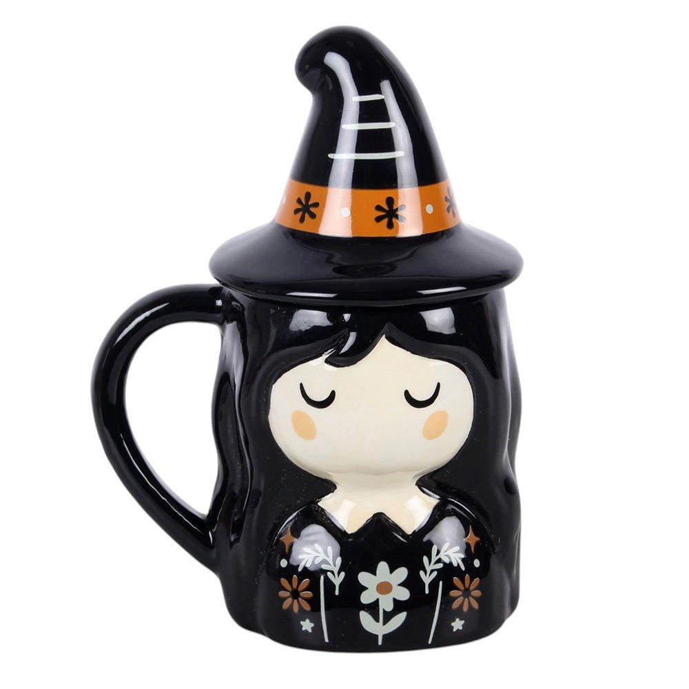 Something Different Tasse Halloween Keramik Tasse mit Deckel "Kleine Hexe" vintage Style