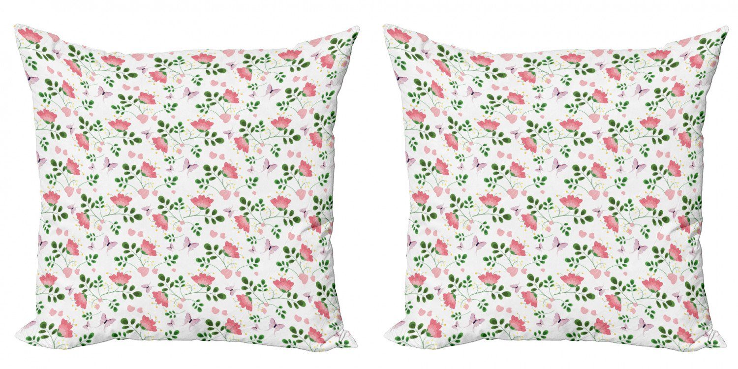 Kissenbezüge Modern Accent Doppelseitiger Digitaldruck, Abakuhaus (2 Stück), Frühling Blumen Schmetterlinge