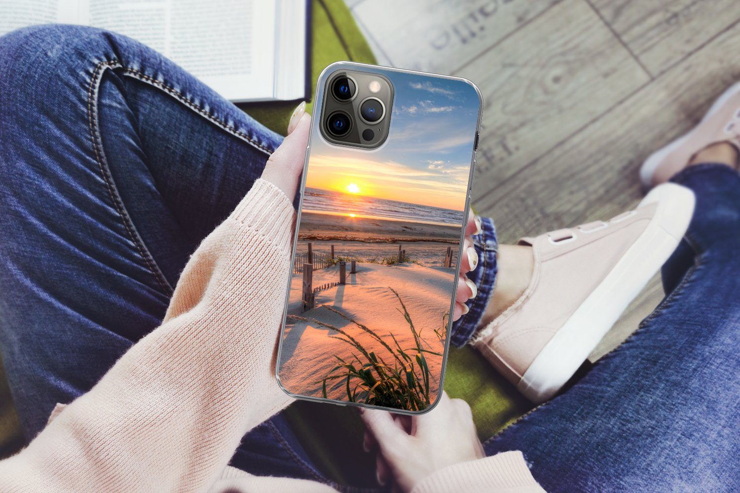 MuchoWow Handyhülle für Apple iPhone 13 Pro Strand - Meer - Düne - Sonnenuntergang - Lands, Smartphone-Bumper, Print, Handy Schutzhülle Dünn