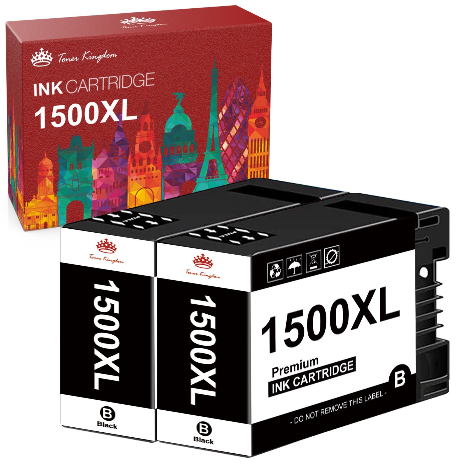 Toner Kingdom 2PK Schwarz 1500XL für CANON PGI-1500 XL Tintenpatrone (Maxify MB2000 MB2050 MB2100 MB2150 MB2155, MB2300 MB2350 MB2700 MB2750 MB2755) | Tintenpatronen