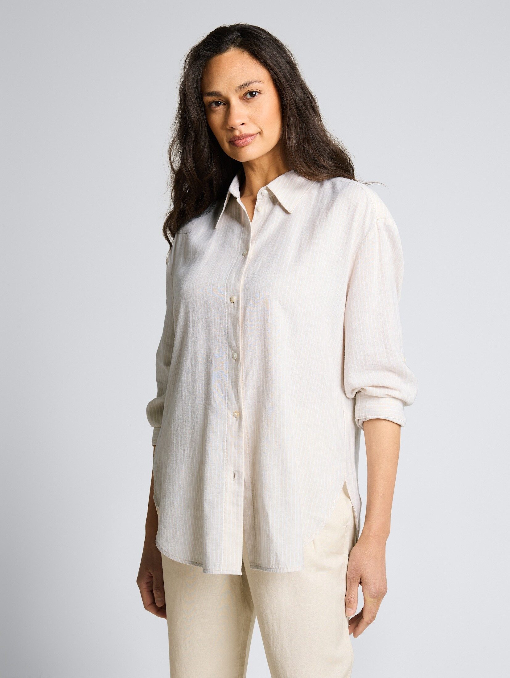 TOM TAILOR Langarmbluse Blusen & Shirts Oversize Hemdbluse mit Leinenanteil