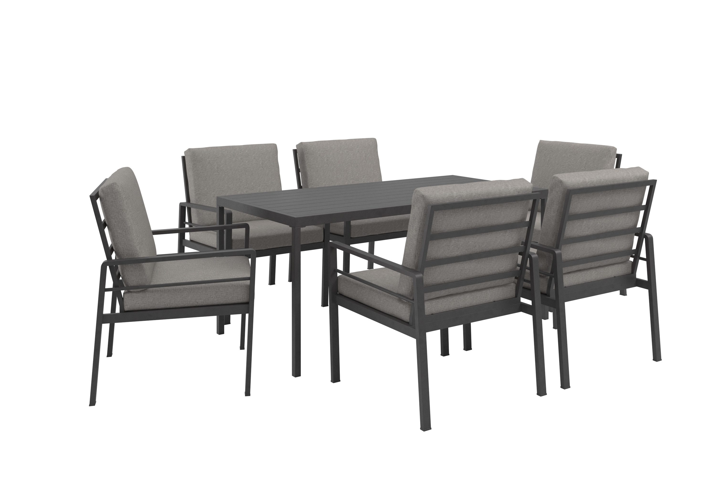 KONIFERA Garten-Essgruppe »New Jersey«, (Set, 19-tlg., 6 Sessel, Tisch 80x160x71 cm, inkl. Auflagen), Aluminium/Polyrattan