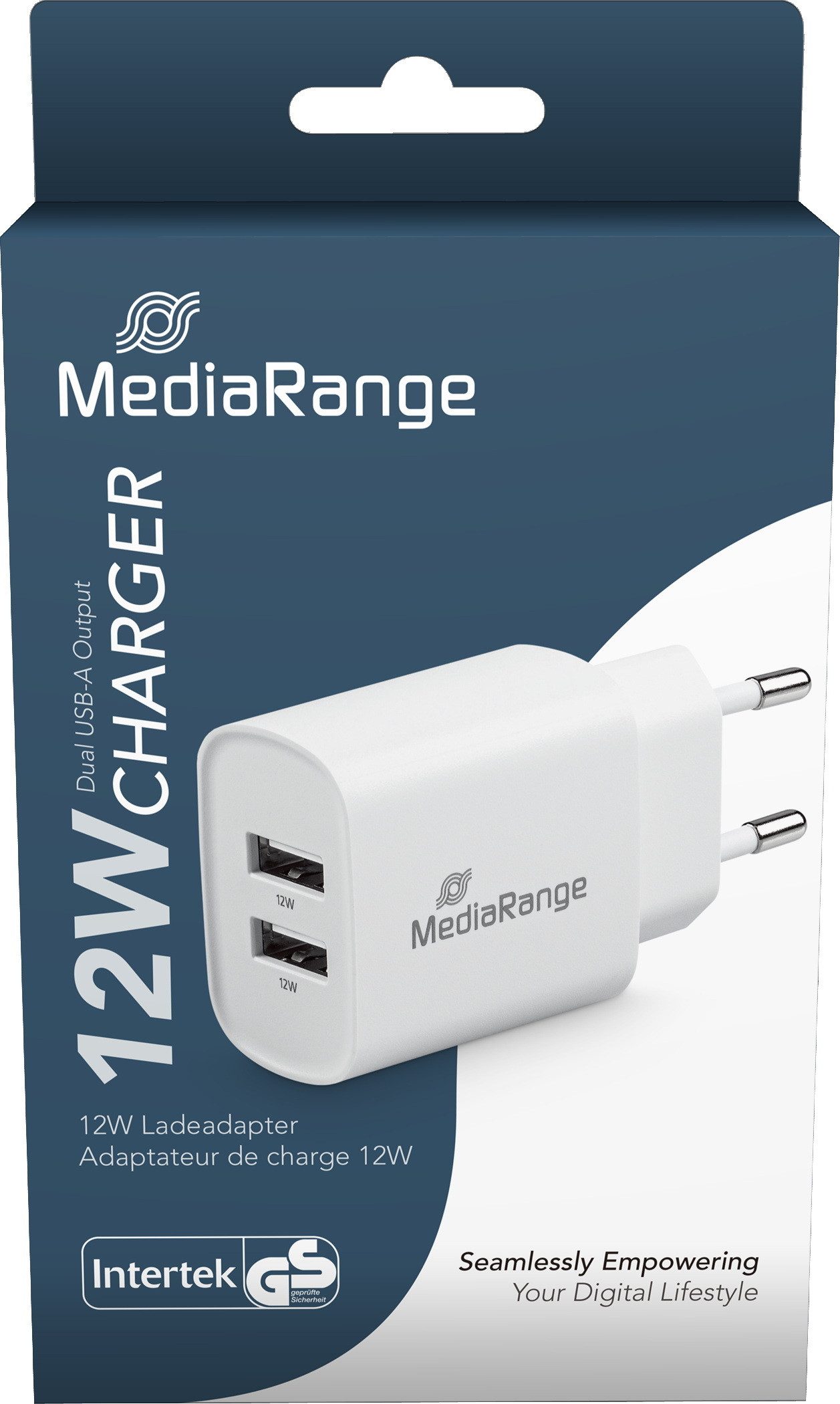 Mediarange Ladegerät Power Adapter 12 Watt 2x USB-A für 2 Geräte weiß USB-Ladegerät