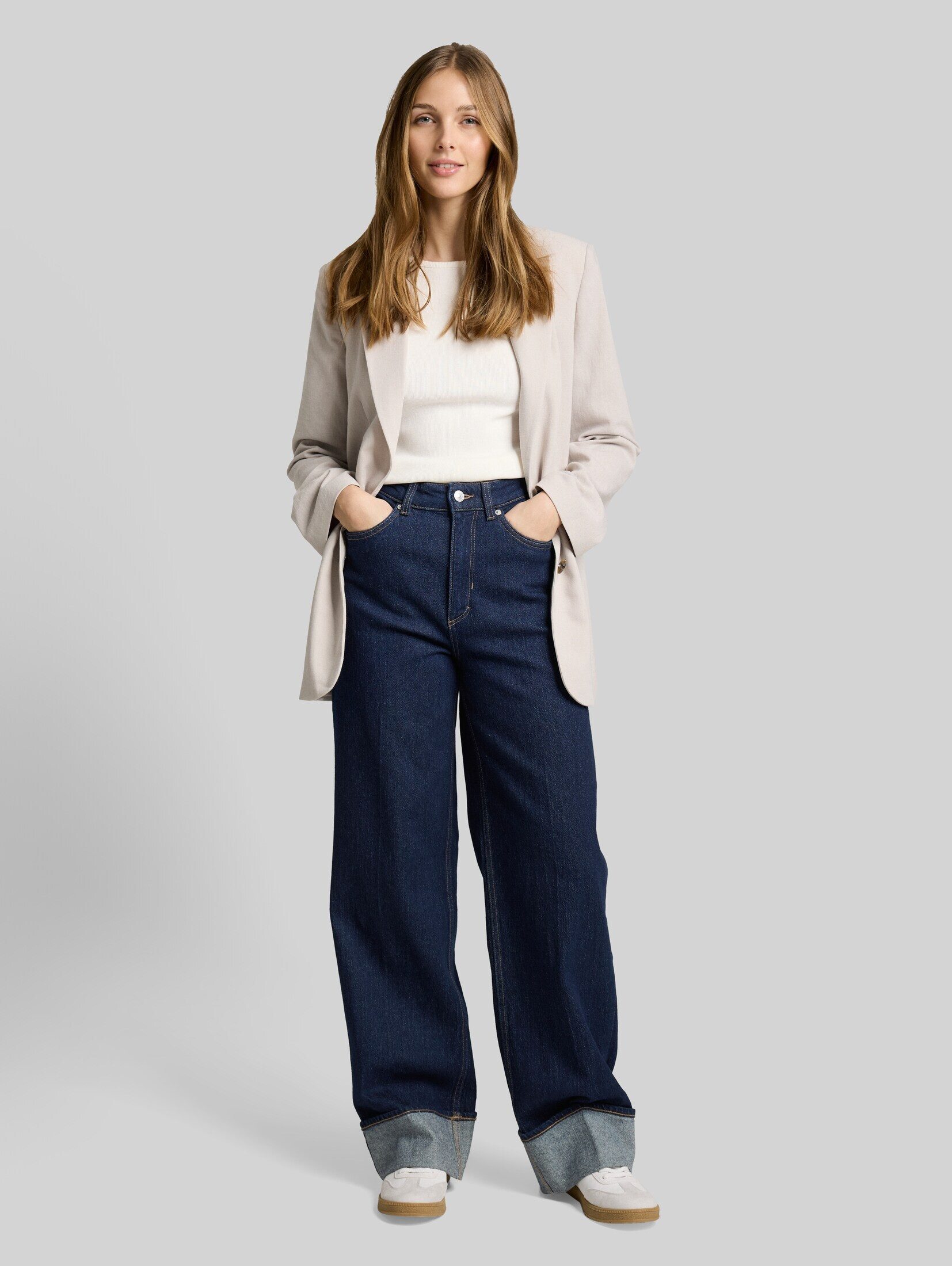 TOM TAILOR Denim Weite Jeans Jeanshosen TTLINOU WIDE High Waist Jeans mit Turn-Up