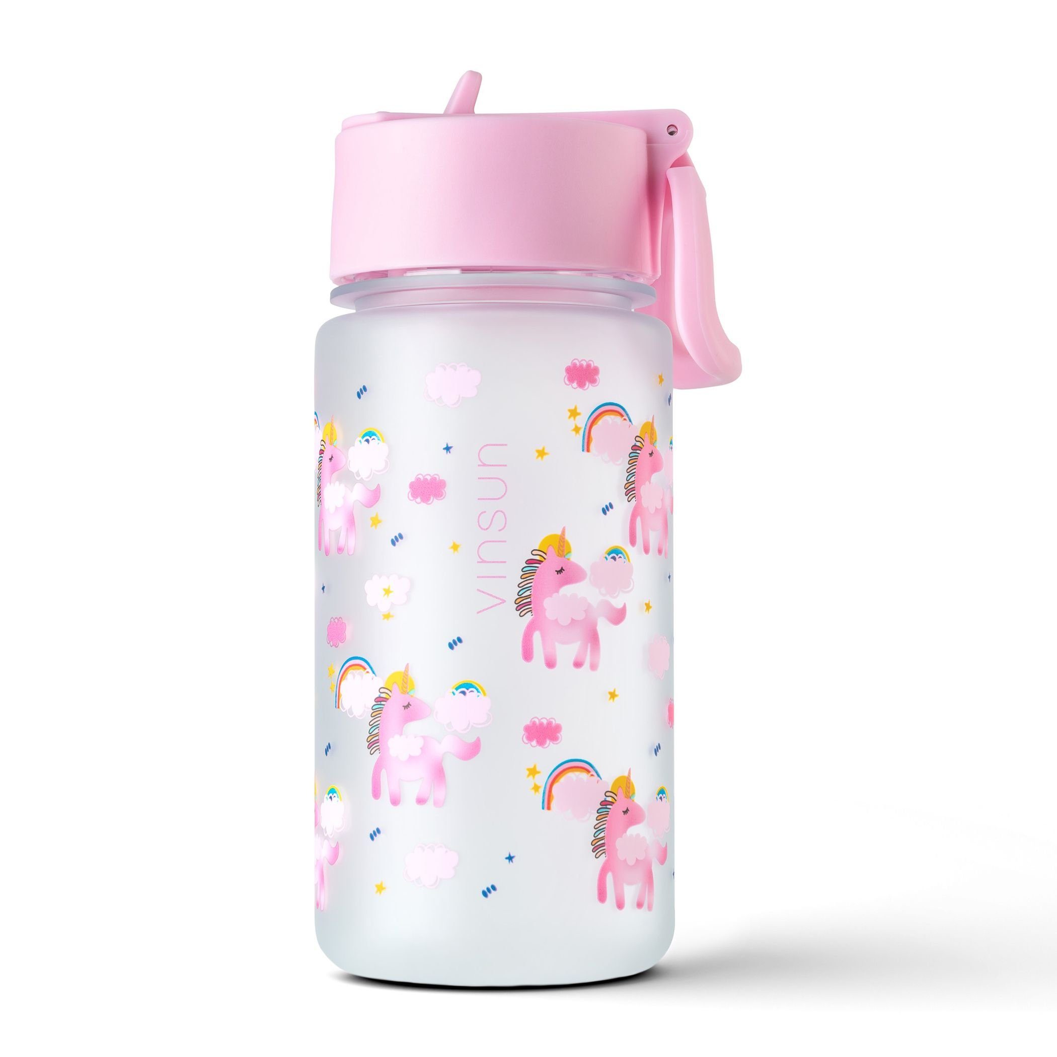 frei, mit auslaufsicher, - Trinkflasche BPA bruchsicher, und Strohhalm Geruchs- Kinder Einhorn, 500ml rosa - Trinkflasche Auslaufsicher Vinsun Geschmacksneutral