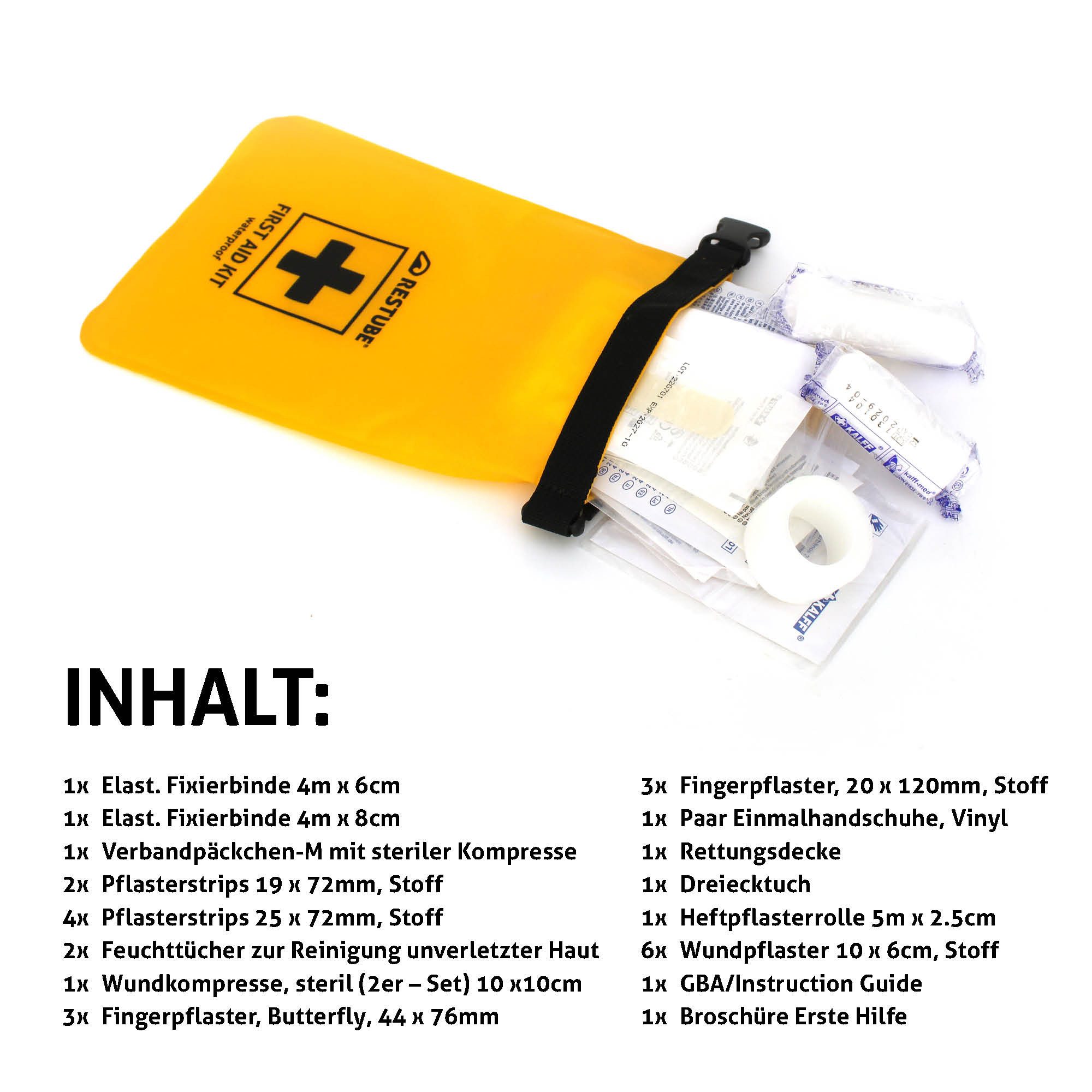 Restube Erste-Hilfe-Set Erste Hilfe Set, (31 St), 31-teilig, klein, kompakt & robust, wasserdicht mit Roll-Top, PVC Frei