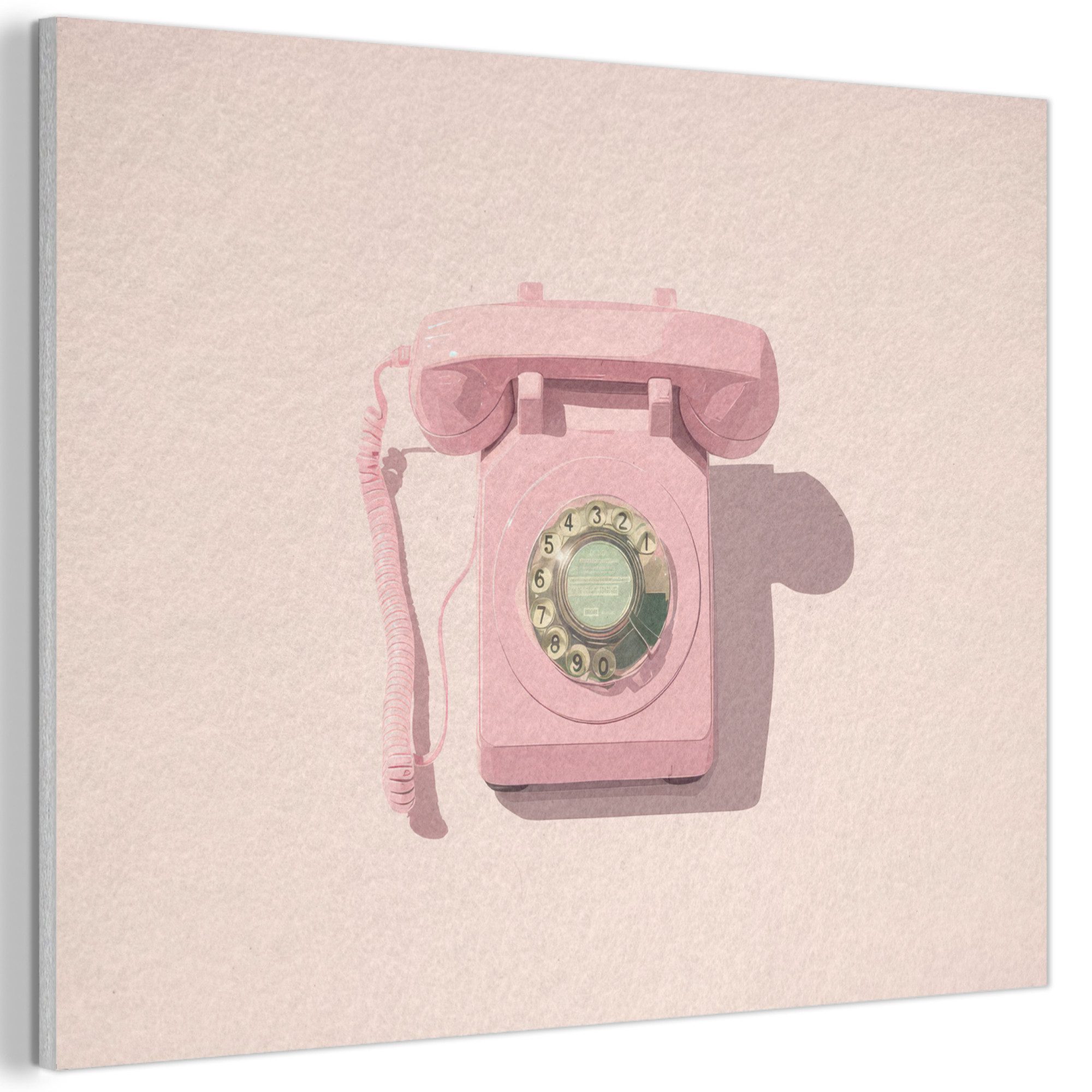 MuchoWow Gemälde Drehbares Telefon - Retro - Rosa, Fotodruck (1 St), Akustikbilder Schallabsorber, Wandpaneele, Akustikpaneele 70x50 cm