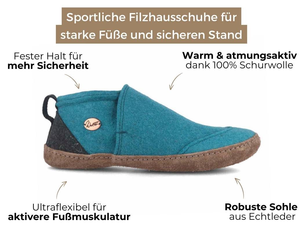 WoolFit Homeoffice Hausschuhe Taiga Hausschuh mit vegetabiler Ledersohle