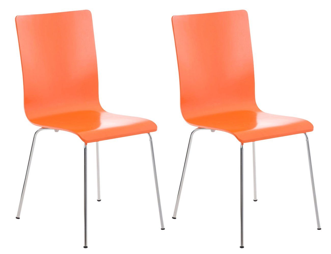 TPFLiving Besucherstuhl Peppo mit ergonomisch geformter Sitzfläche - Konferenzstuhl (Besprechungsstuhl - Warteraumstuhl - Messestuhl, 2 St), Gestell: Metall chrom - Sitzfläche: Holz orange
