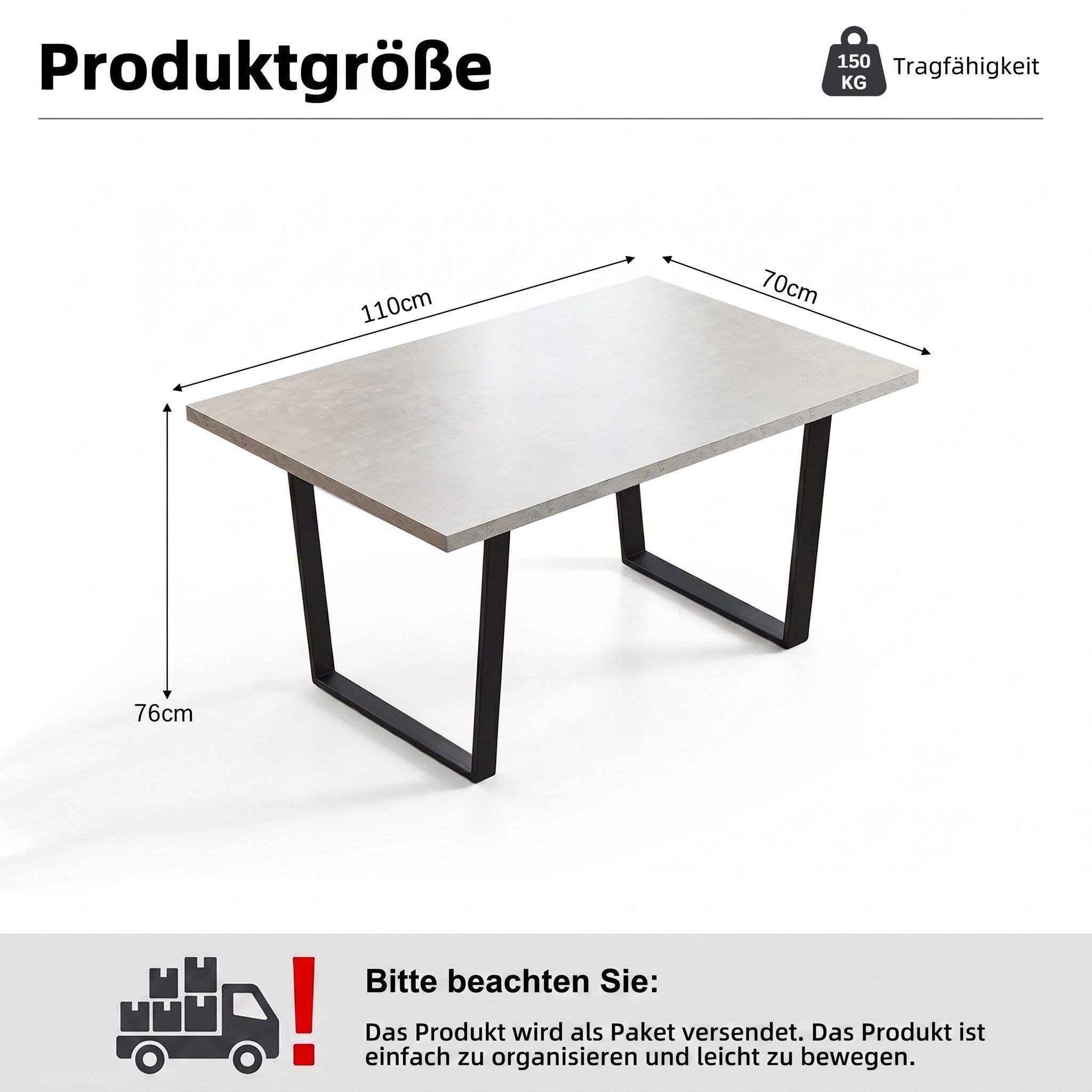 Jiexi Esstisch Esstisch 110x70cm rechteckig MDF-Platte mit U-Metallgestell