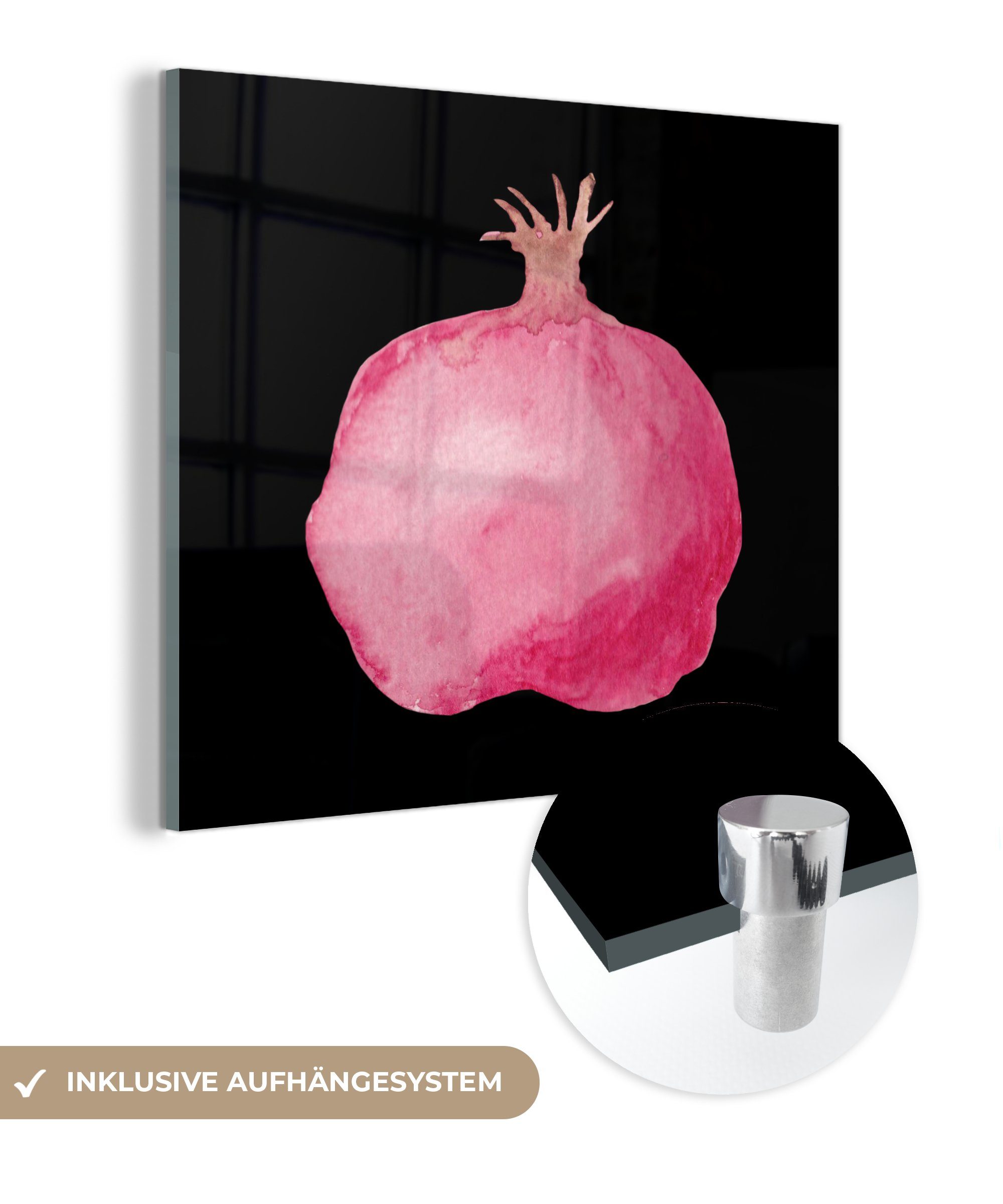 MuchoWow Acrylglasbild Granatapfel - Rosa - Schwarz, (1 St), Glasbilder - Bilder auf Glas Wandbild - Foto auf Glas - Wanddekoration