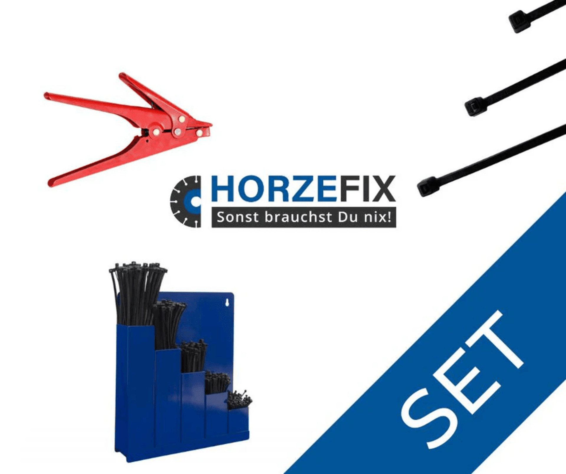 HORZEFIX Kabelbinder 1500 Stück schwarz mit Kabelbinderzange und Ordnungsbox (Sparset, 1500-St) Ordnungsbox Kabelbinderset wetterfest/ Lagerregal