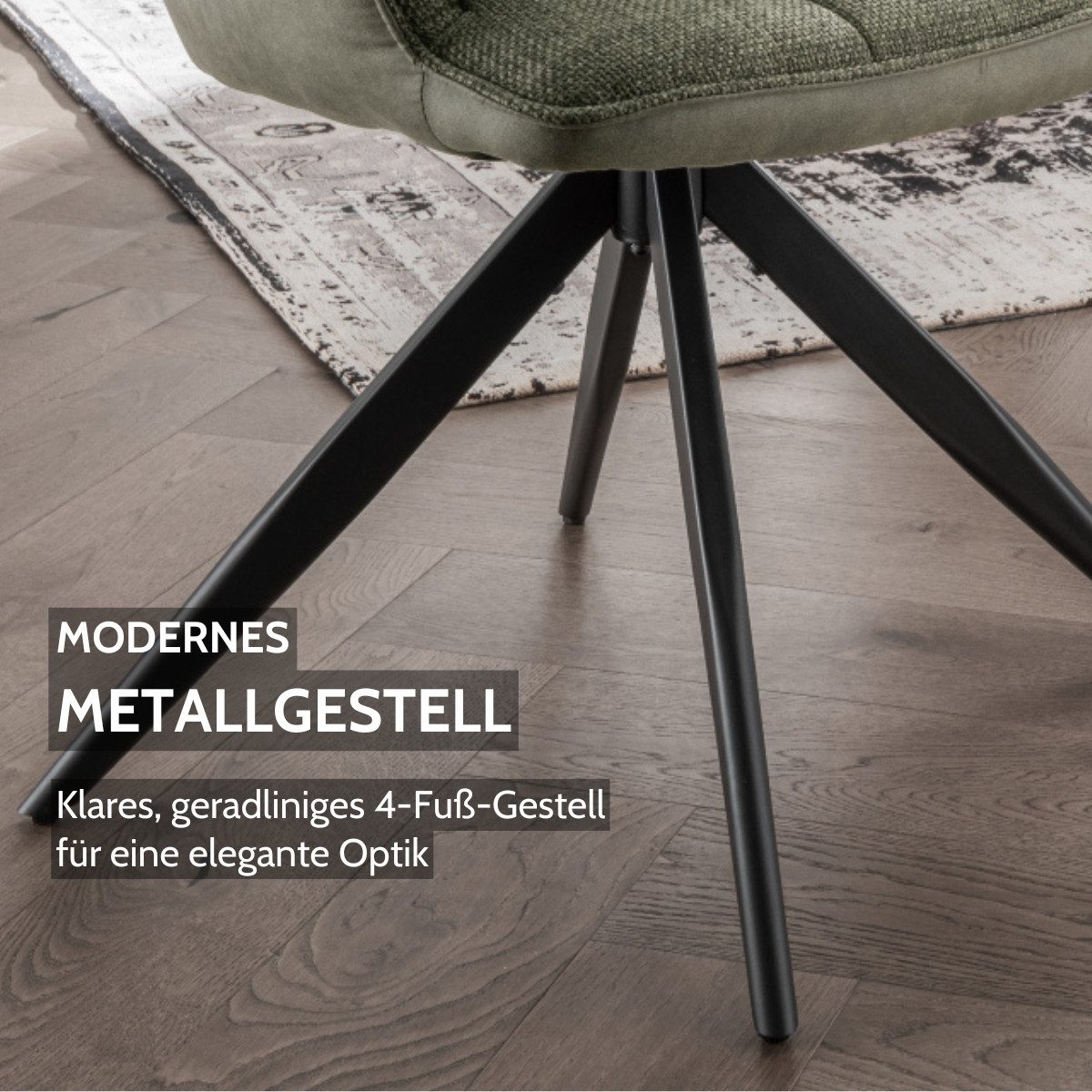 Liadomo Armlehnstuhl London, Esszimmerstuhl, Küchenstuhl, Polsterstuhl, Stuhl, Stühle (2er Set), mit Armlehnen, Textilbezug, 4-Fuß-Metallgestell schwarz, 360° drehbar