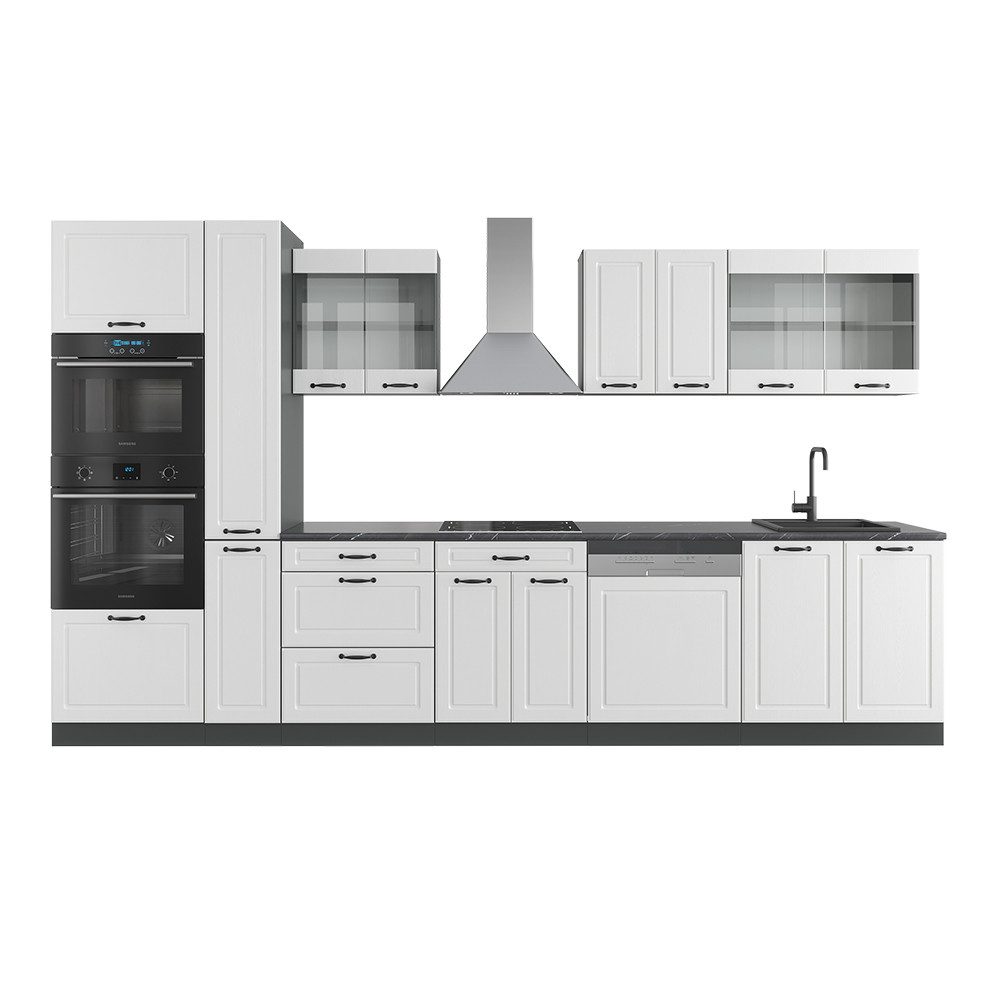 Vicco Küchenzeile R-Line, Weiß Hochglanz/Eiche 350cm günstig online kaufen