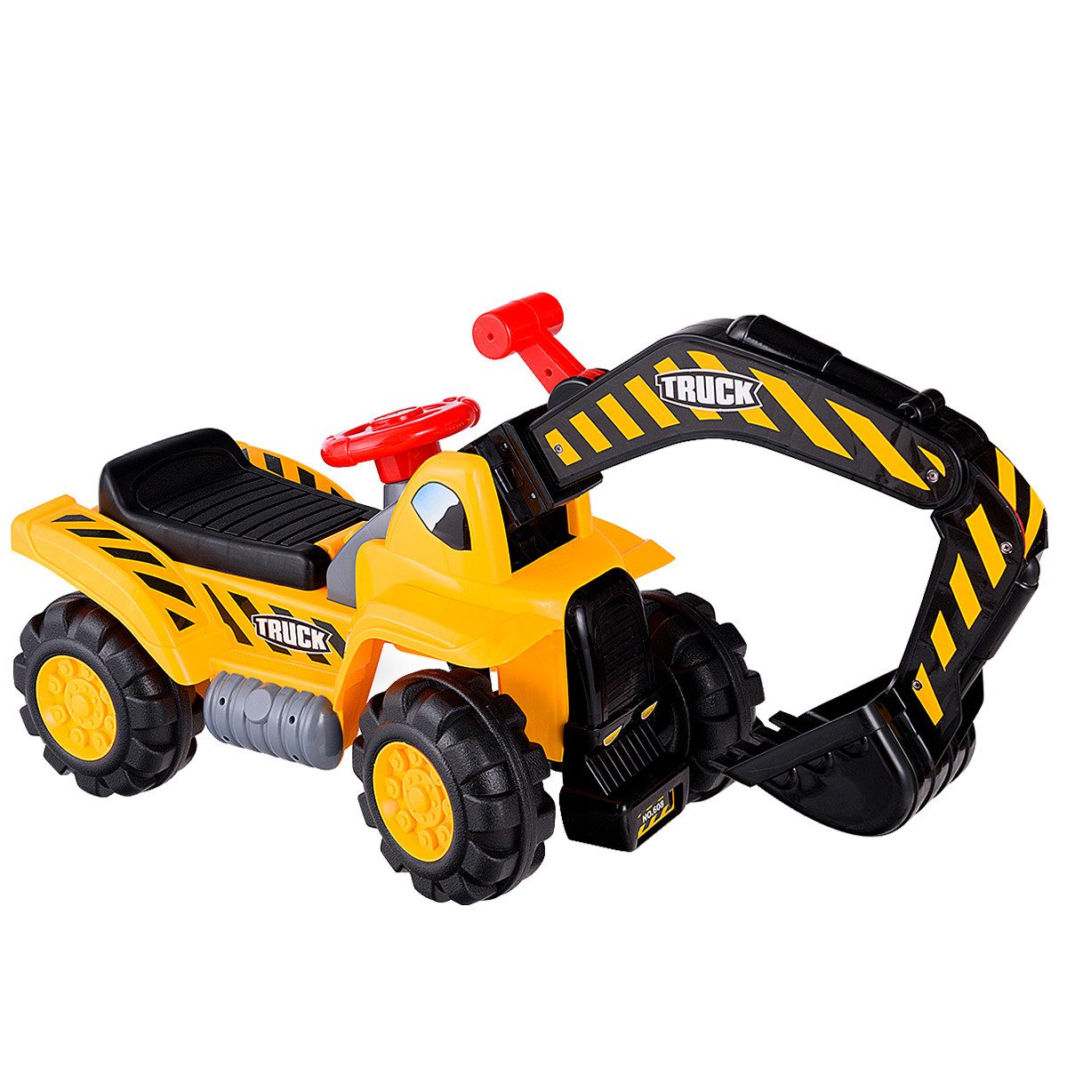 COSTWAY Spielzeug-Aufsitzbagger, mit eingebautem Ablagefach, mit Horn