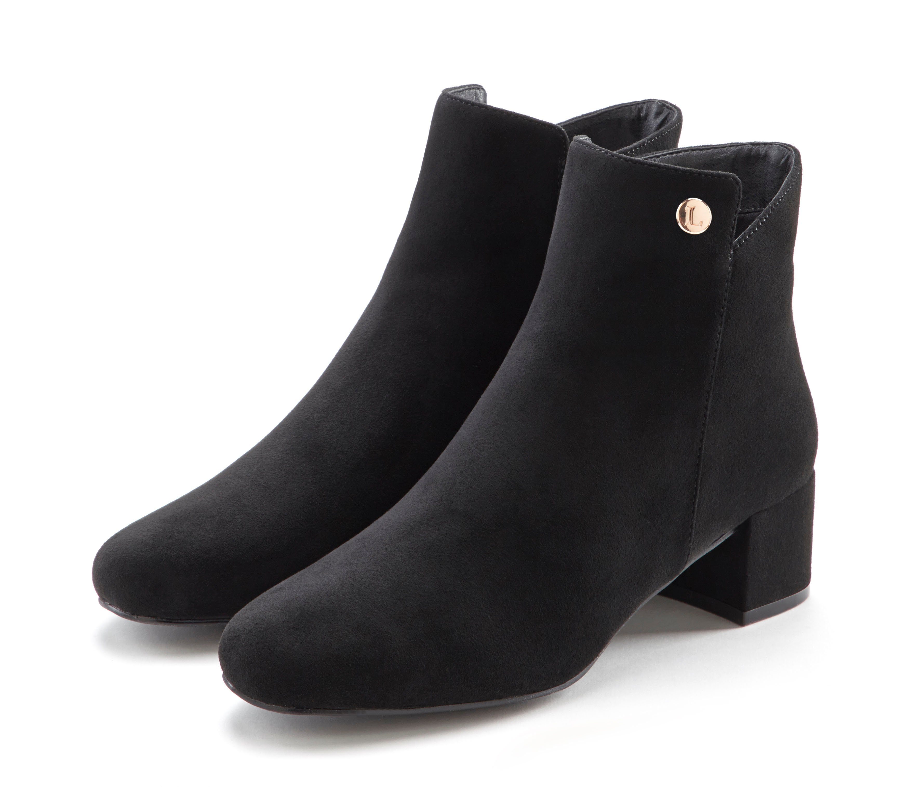 LASCANA Stiefelette mit bequemen Blockabsatz, Ankle Boots, Stiefel VEGAN schwarz