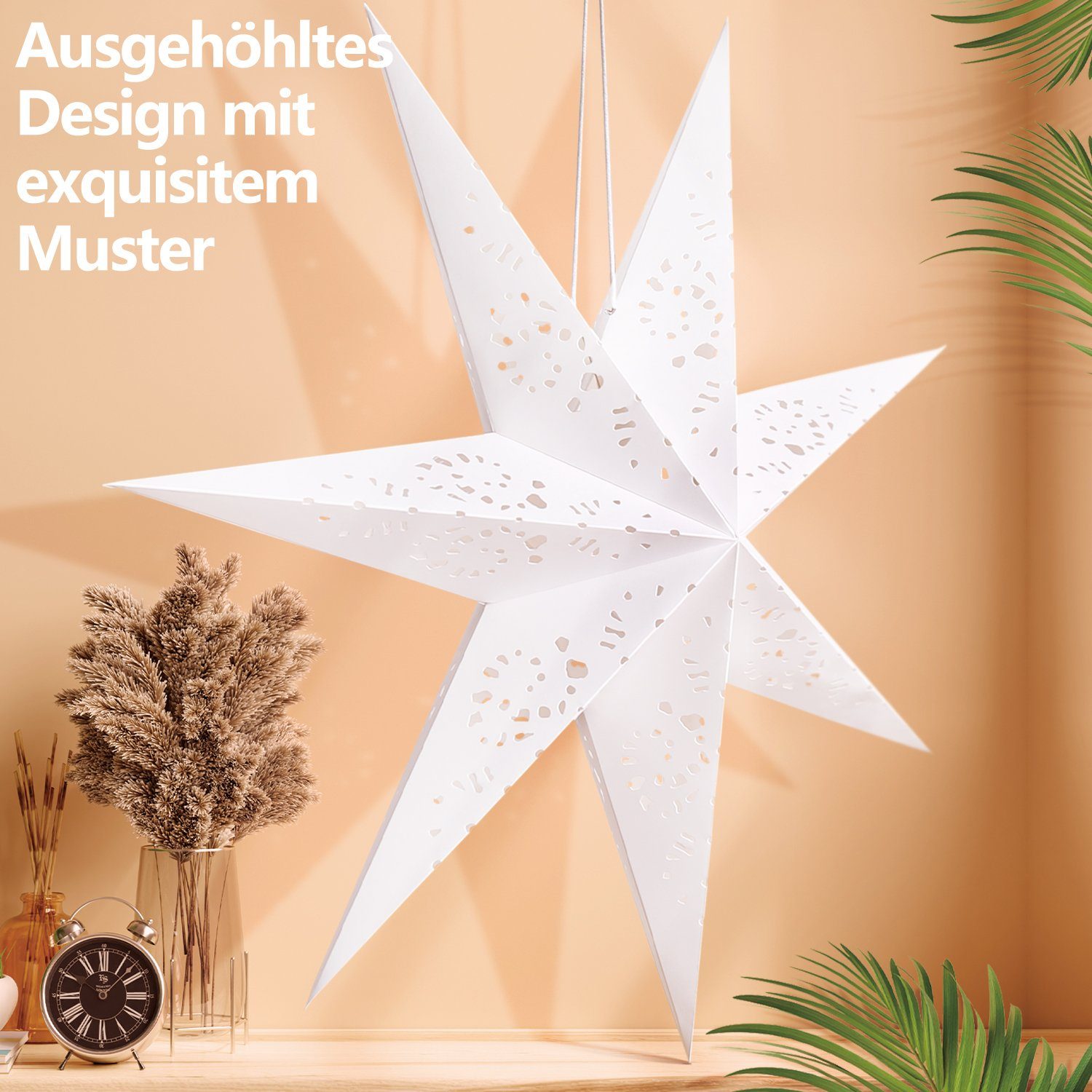 hohlgeschnitzt, 70CM Stern LED, 3000k Innen/Außen/Fenster LED Warmweiß lichterkette Elegear Weihnachtsstern Weihanchten für Papierstern, deko