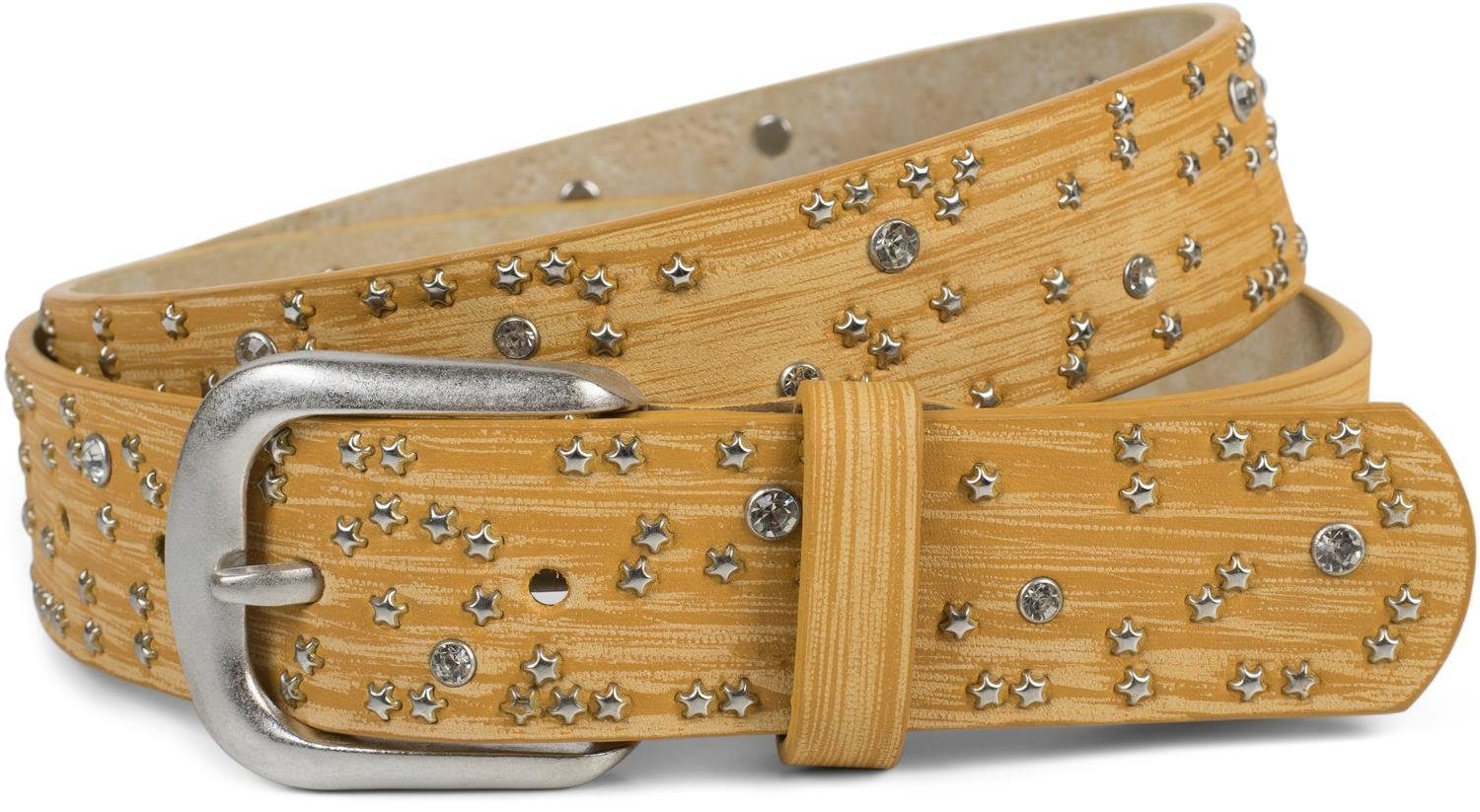Synthetikgürtel Nietengürtel mit Sternchen Nieten und Strass