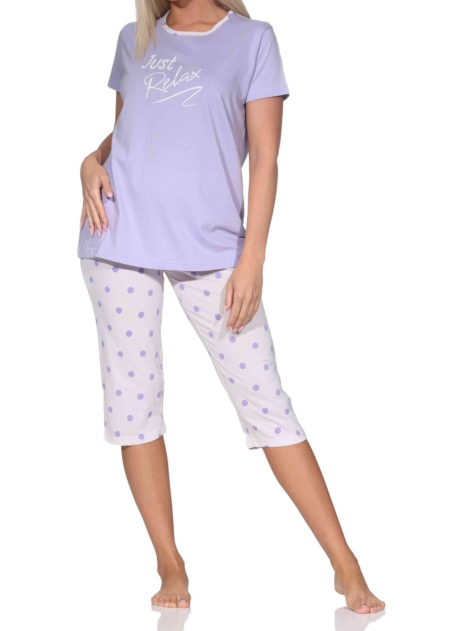 Normann Pyjama Normann Damen kurzarm Capri Schlafanzug Pyjama in Tupfen Punkte Optik – Bild 2 von 5