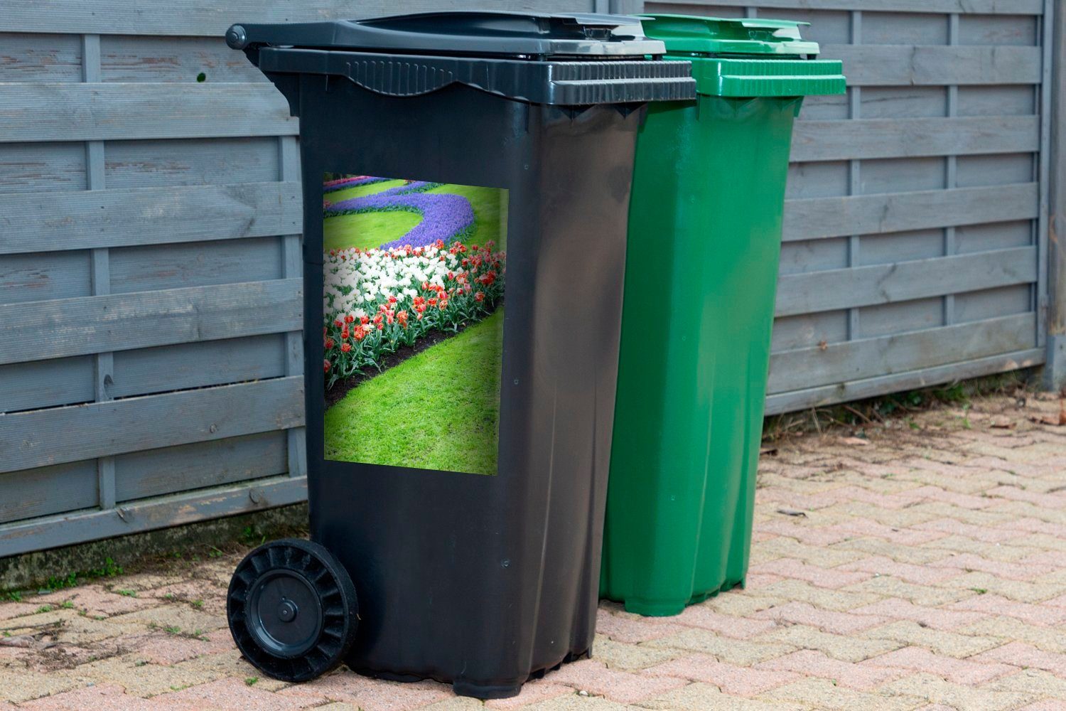 Mülleimer-aufkleber, Blumenbeete (1 Mülltonne, Container, Sticker, auf MuchoWow Abfalbehälter Wandsticker Südholland dem in Keukenhof St),