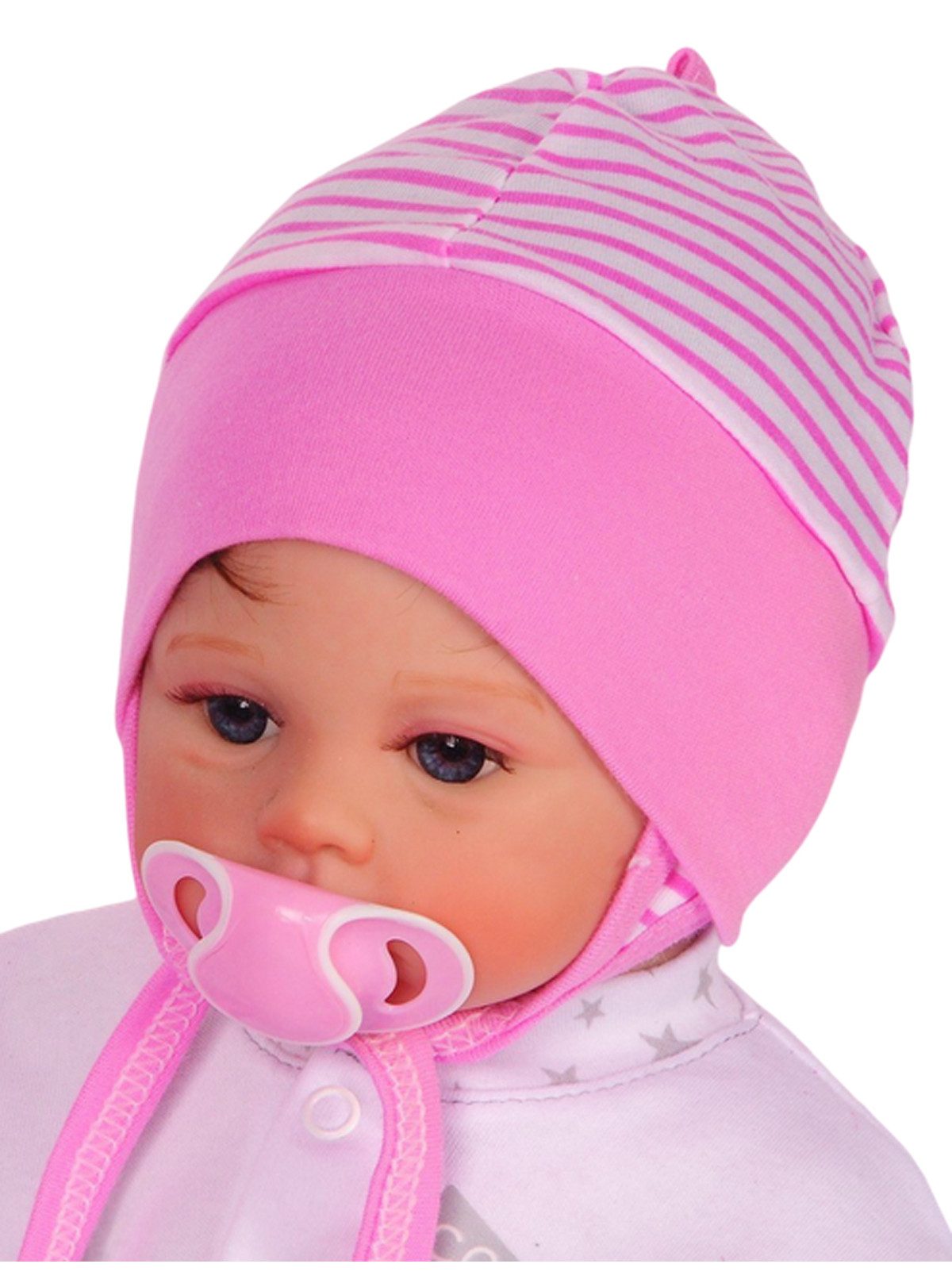 Erstlingsmütze Mütze für Neugeborene Babymütze Baby Haube in Rosa gestreift