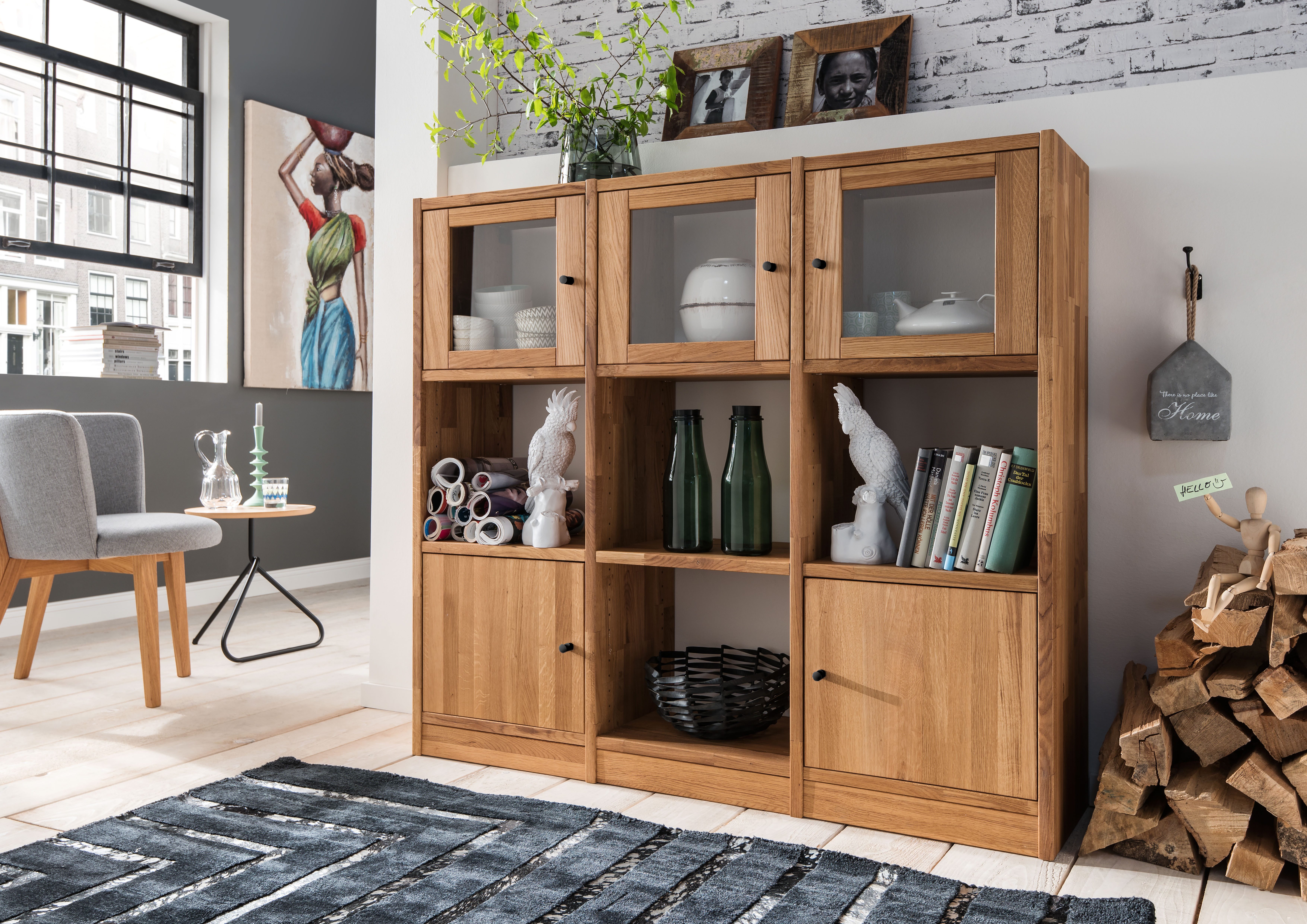 Home affaire Regalelement Ecko, aus schönem massivem Wildeichenholz, Breite 136 cm