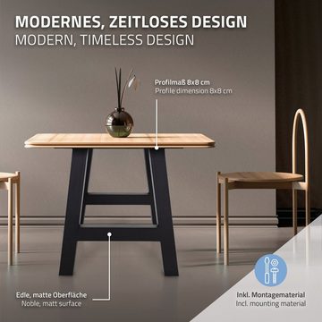 ML-DESIGN Tischbein 2er Set Tischkufen Industriedesign pulverbeschichteter Stahl, Tischgestell 70x72 cm Schwarz Profilgröße 8x8cm Metall Möbelfüße
