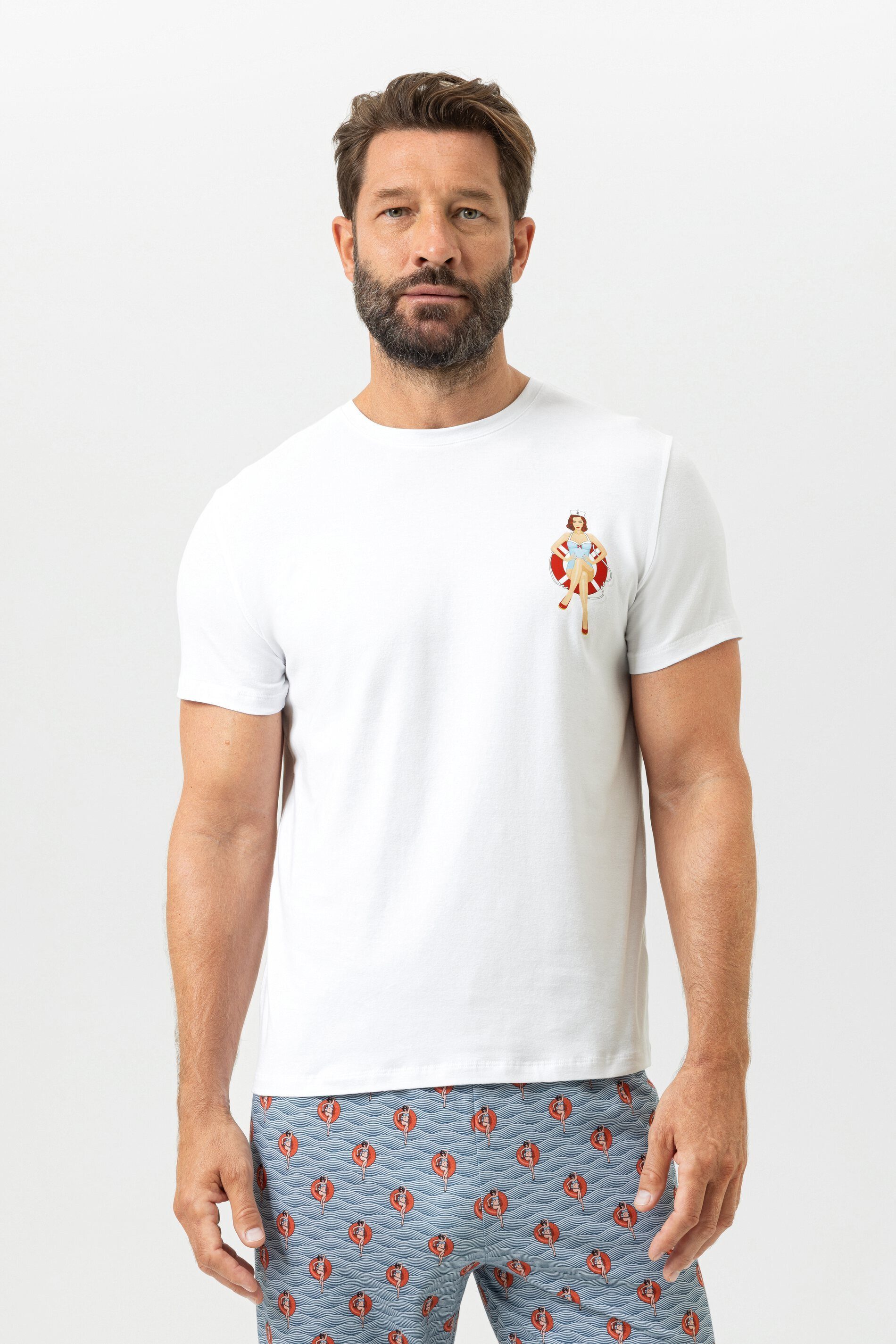 Mey Pyjamaoberteil Mey male T-Shirt Serie Wave Swing (1-tlg) Lässiges Shirt mit kleinem Print, Bio-Baumwolle