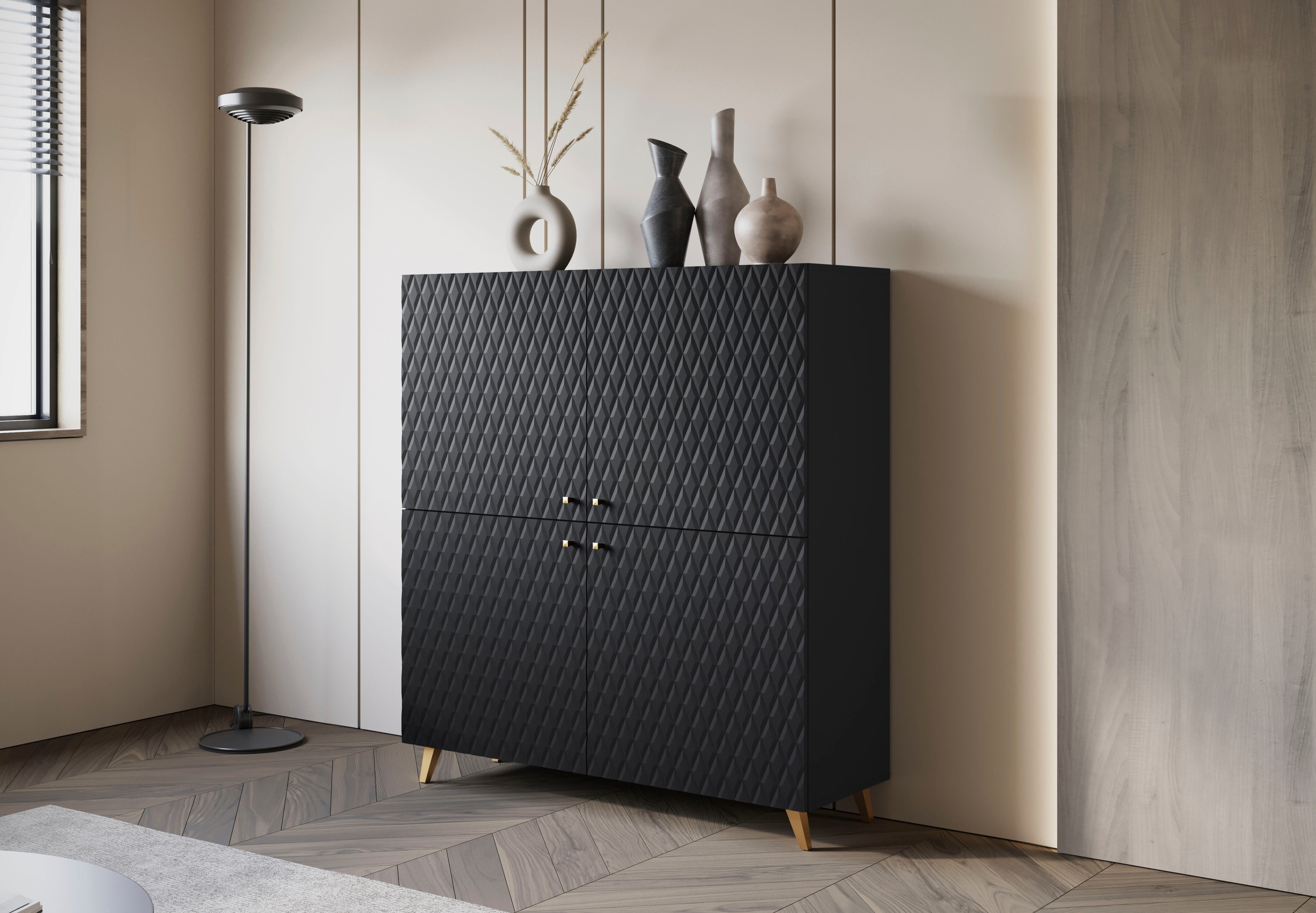 Home affaire Highboard Phuket, Front MDF, moderne Kommode mit 4 Türen und 8 Fächern, Breite 120 cm