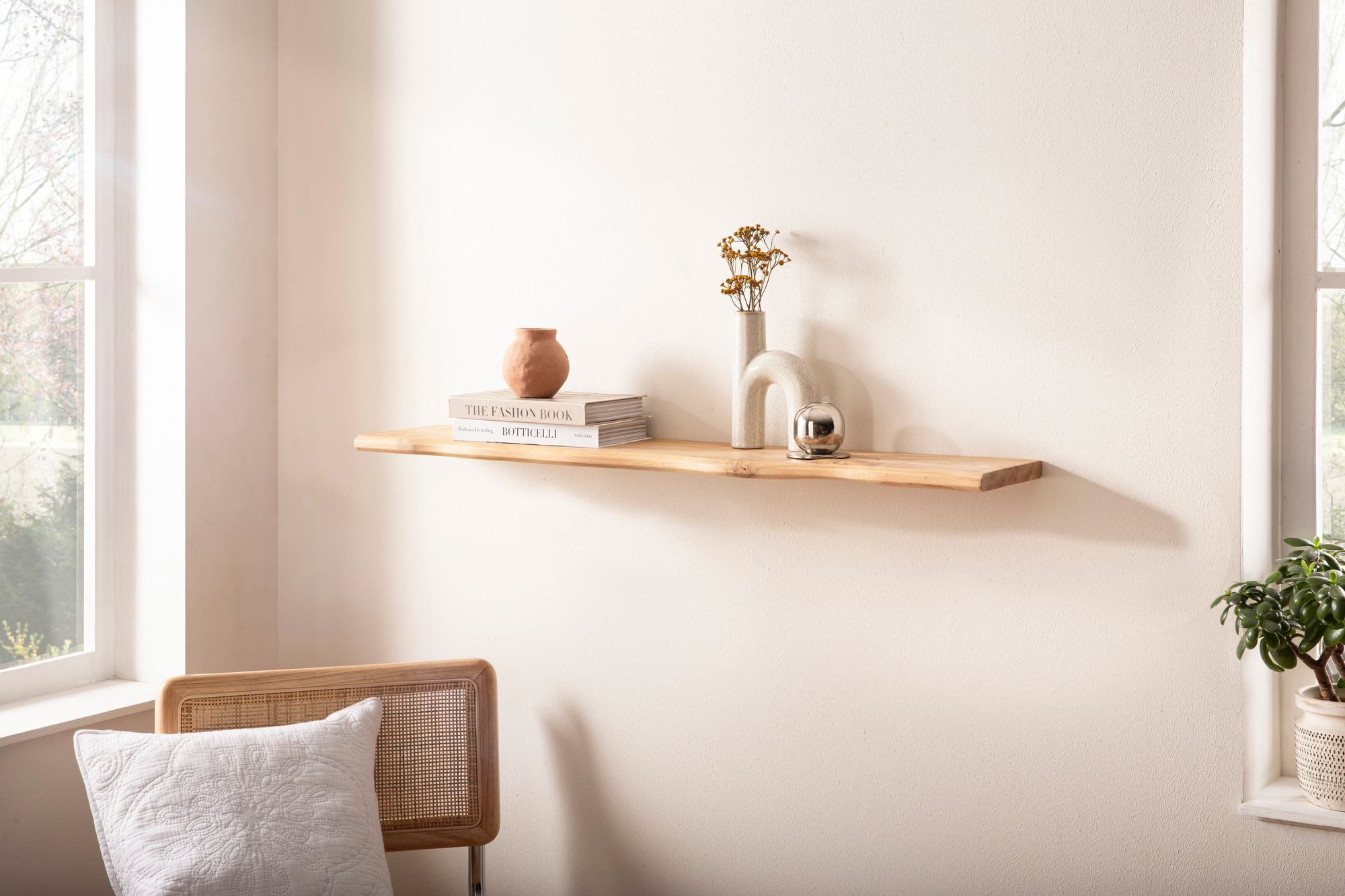 FINEBUY Wandregal FB74746 Wandregal Akazie Massivholz 120cm Hängeregal Baum günstig online kaufen