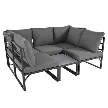 KLAM HOME Gartenlounge-Set Wetterfest Sonneninsel-Sitzgruppe aus Eisen mit Markise, (4tlg, 1 Oberes Sonnensofa 2 Stuhl 1 Couchtisch inklusive aller Kissen), Terrassenmöbel für Balkon Garten Schwimmbad Strand