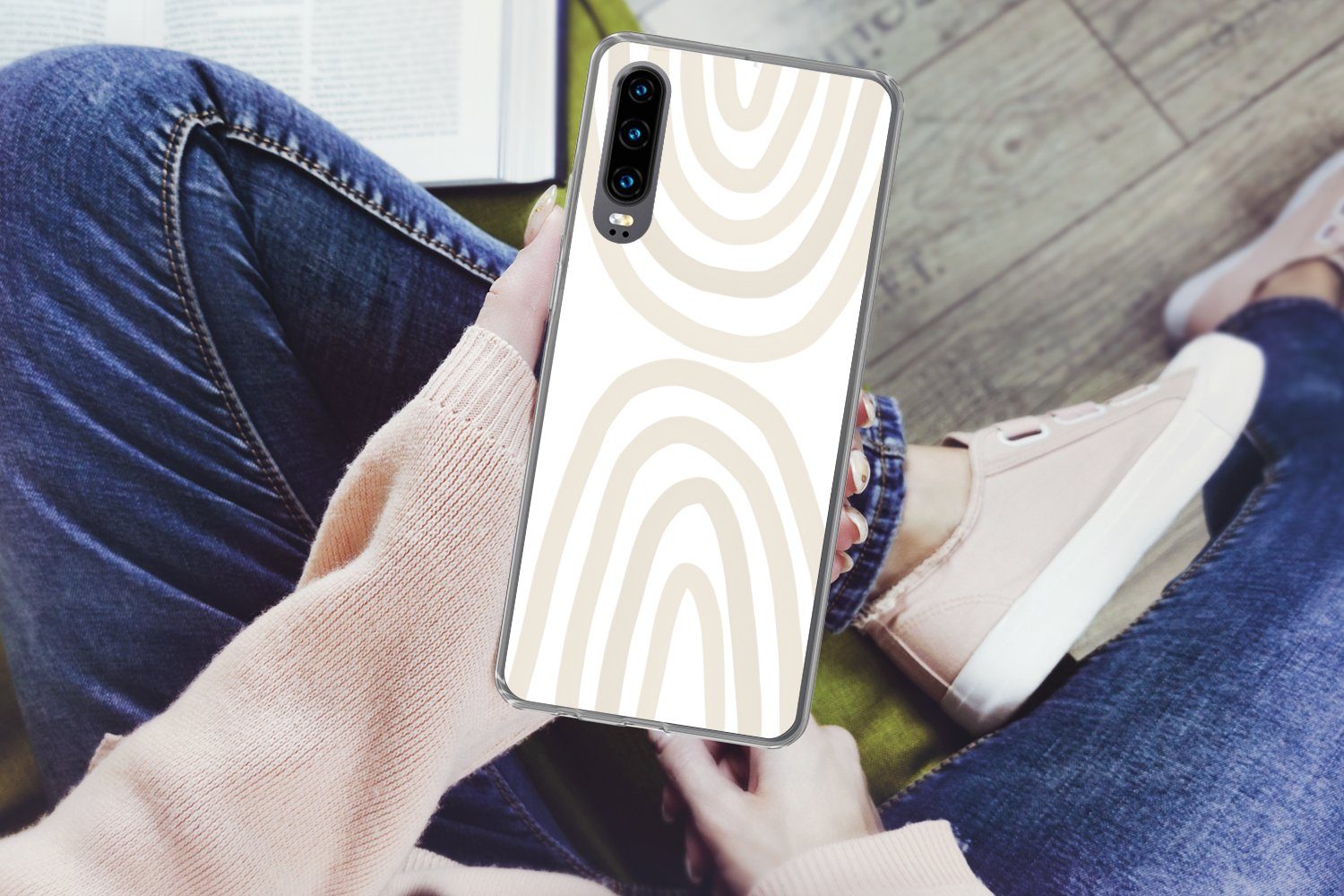 MuchoWow Handyhülle für Huawei P30 Regenbogen - Pastell - Design - Abstrakt, Handy Case, Silikon, Bumper Case Dünn