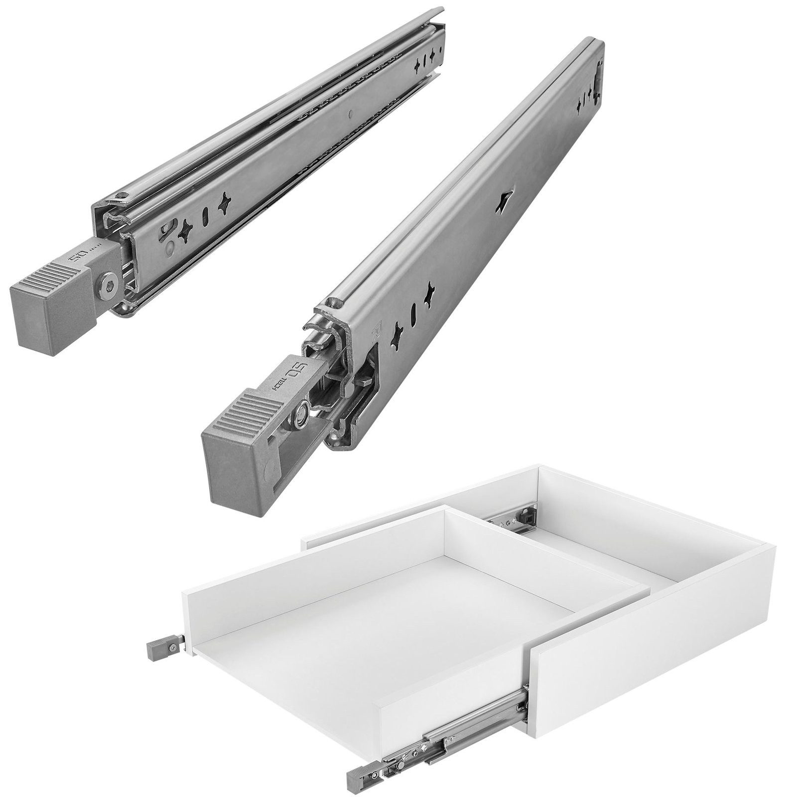 SO-TECH® Auszug Schwerlastauszug 100 kg mit Lock-in/out Einrastfunktion (2 St), grauer Hebel, VarioSlide KV2-100-H53-L400-EH 400 mm
