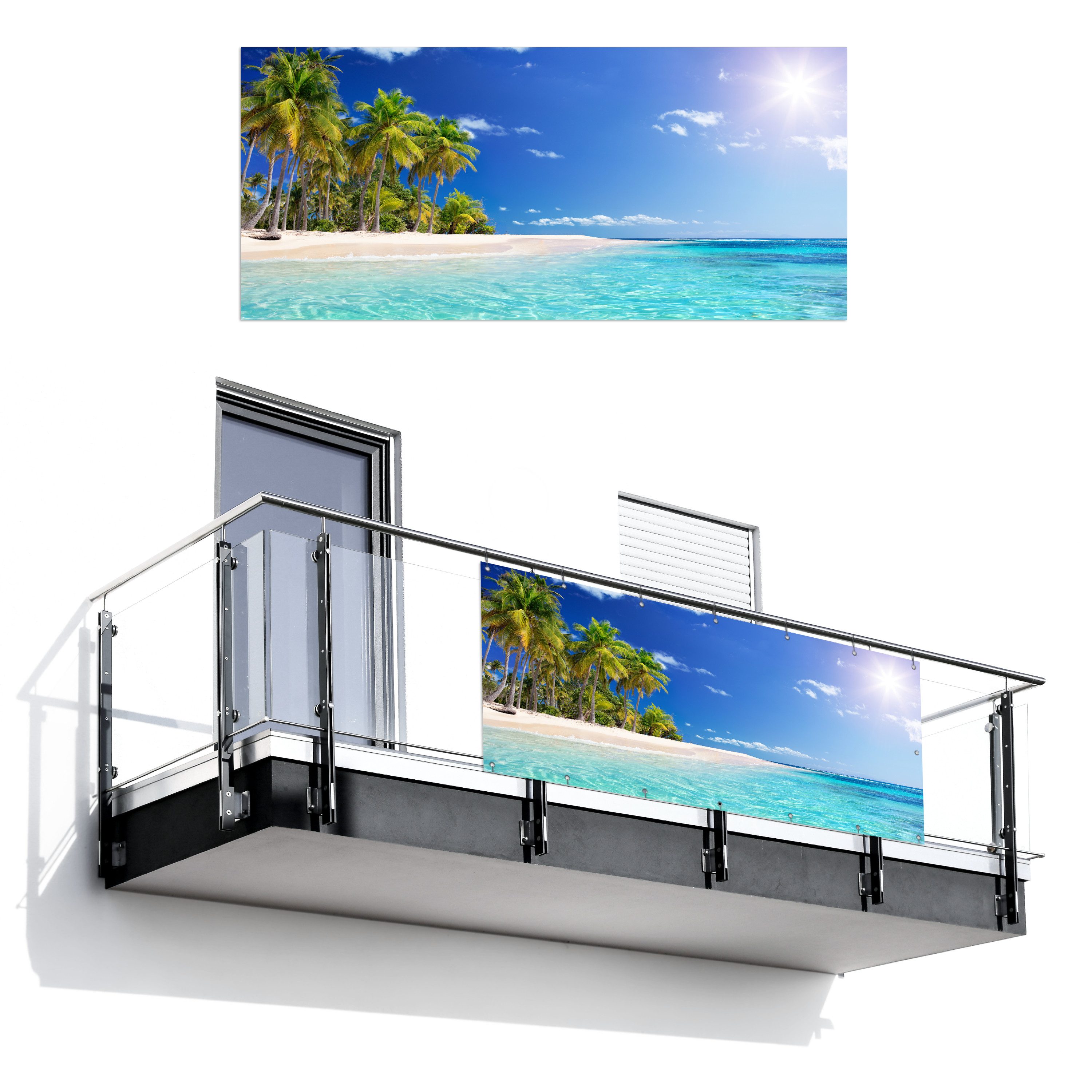 MuchoWow Balkonsichtschutz Strand - Meer - Palme - Sonne - Sommer (1-St) Balkon Sichtschutz 90x200, Windschutz für Zaun PVC, 200x90 cm