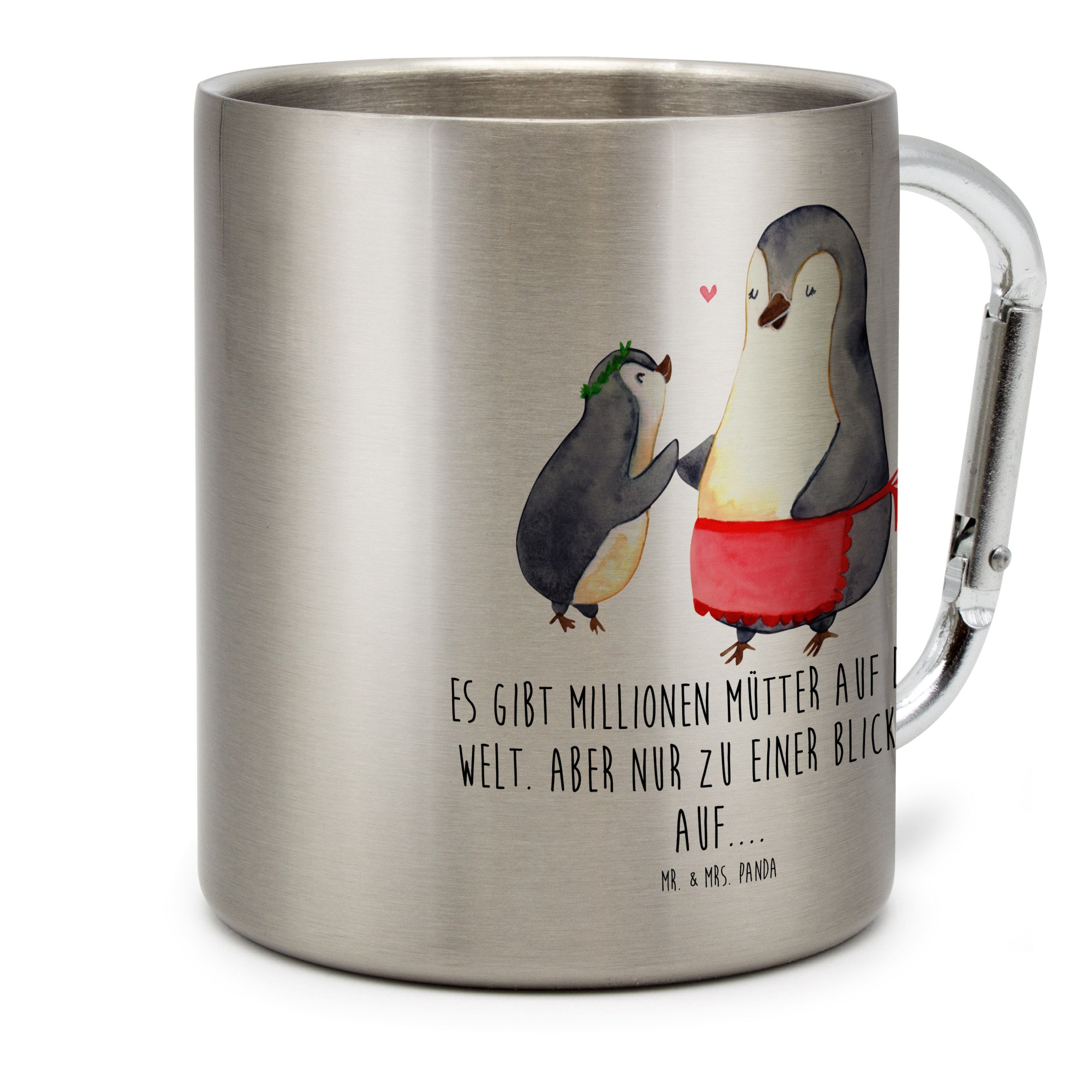 Mr. & Mrs. Panda Tasse Pinguin mit Kind - Transparent - Geschenk, Edelstahltasse, Danke Mama, Edelstahl