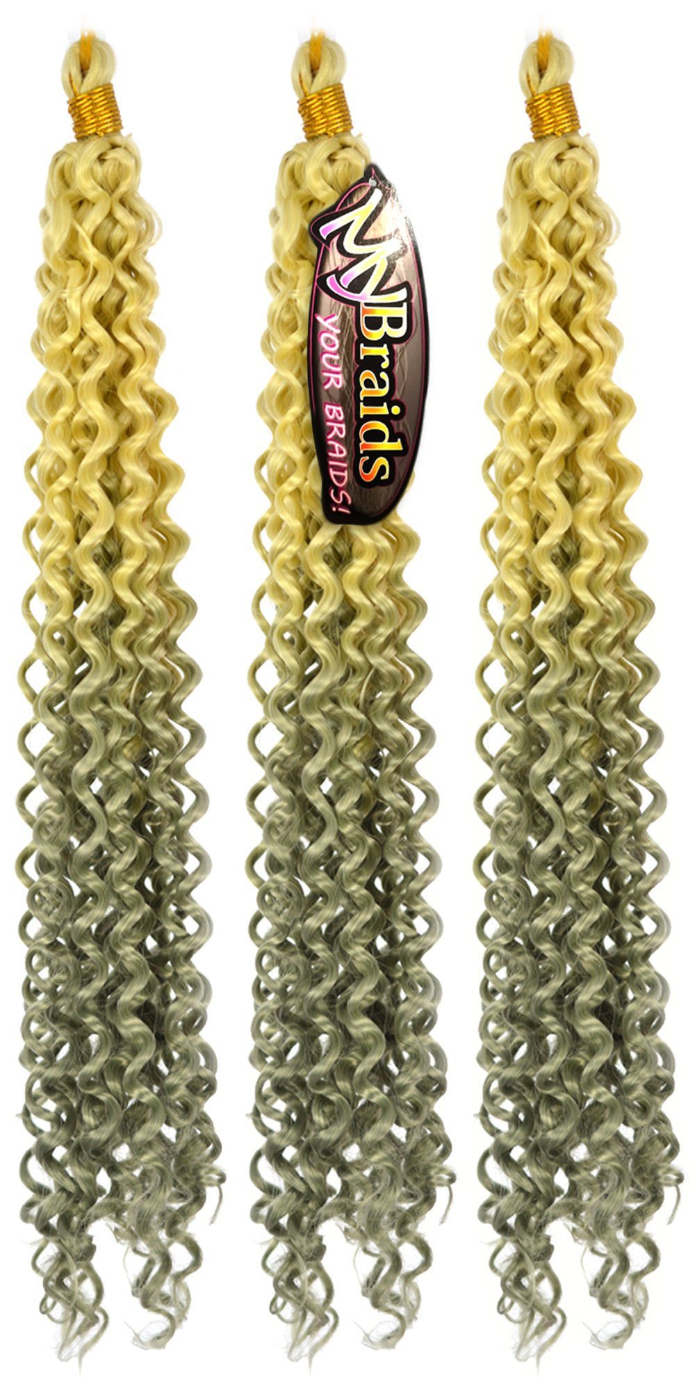 BRAIDS! MyBraids Wave Braids 18-WS 3er Ombre Crochet Kunsthaar-Extension Pack Zöpfe Flechthaar YOUR Deep Wellig Hellblond-Grau