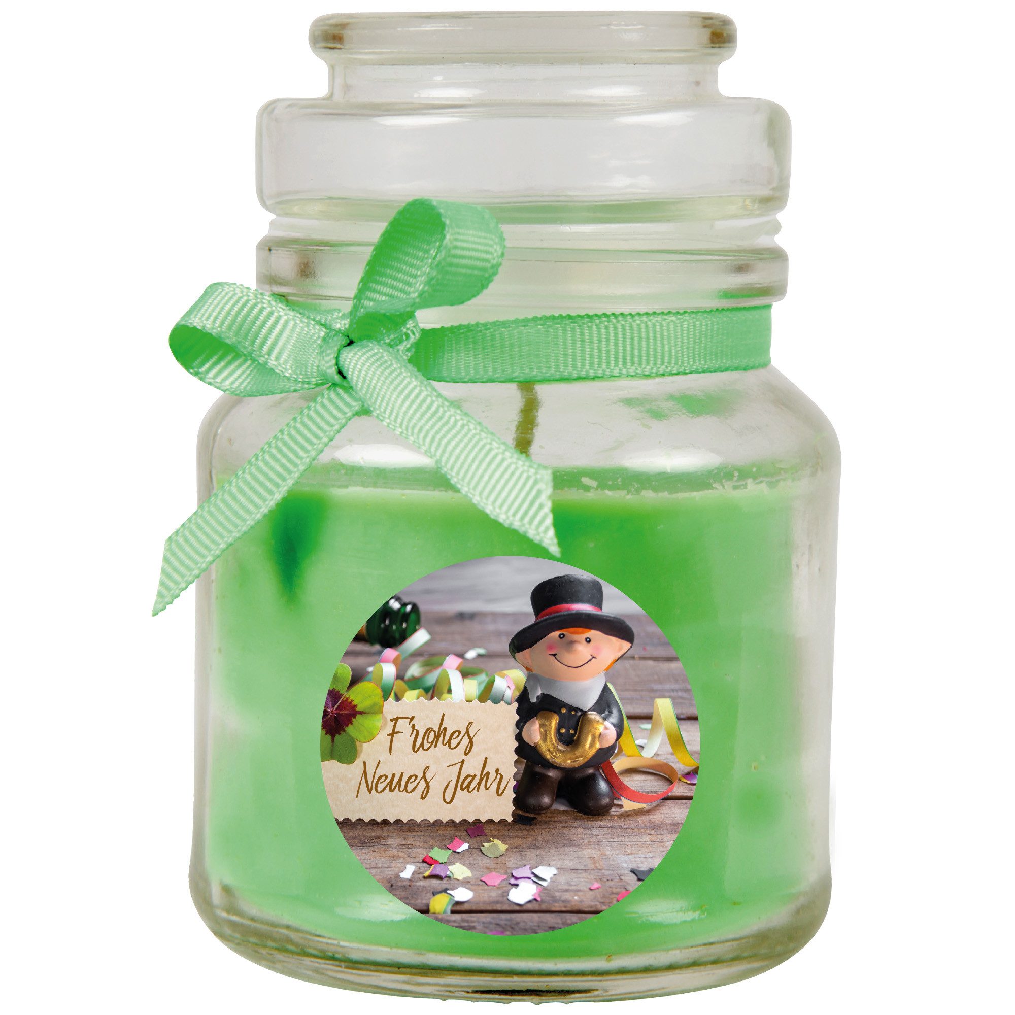 HS Candle Duftkerze im Glas "Neujahr" (1-tlg), Duft Kokosnuss & Limette, Ø7xH10cm, Brenndauer 30h, Bonbonglas 120g