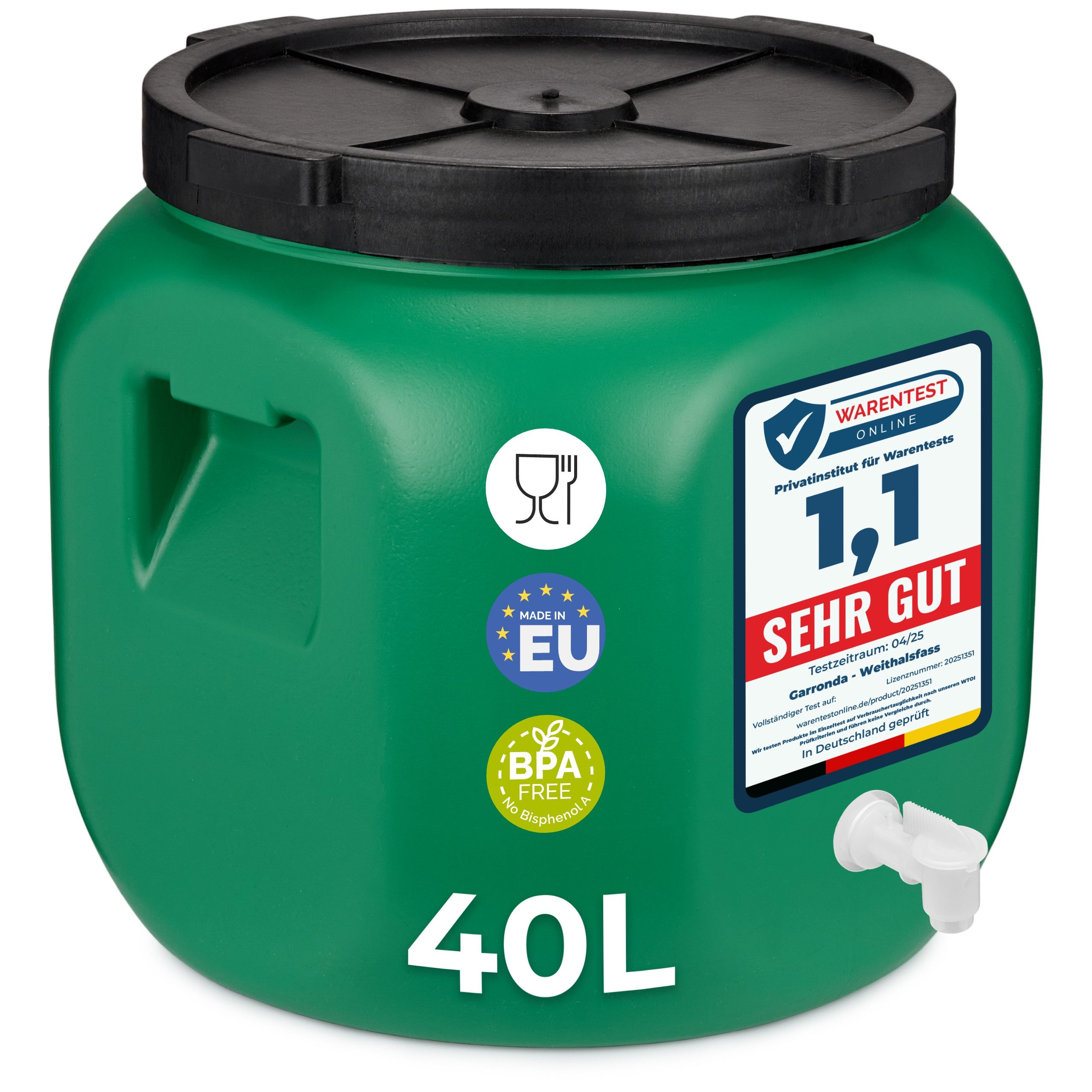 Garronda Regentonne Weithalsfass 40 Liter mit Hahn Plastikbehälter mit Deckel GD-0142, 40 l, (1-tlg), BPA-Frei – Bild 2 von 5