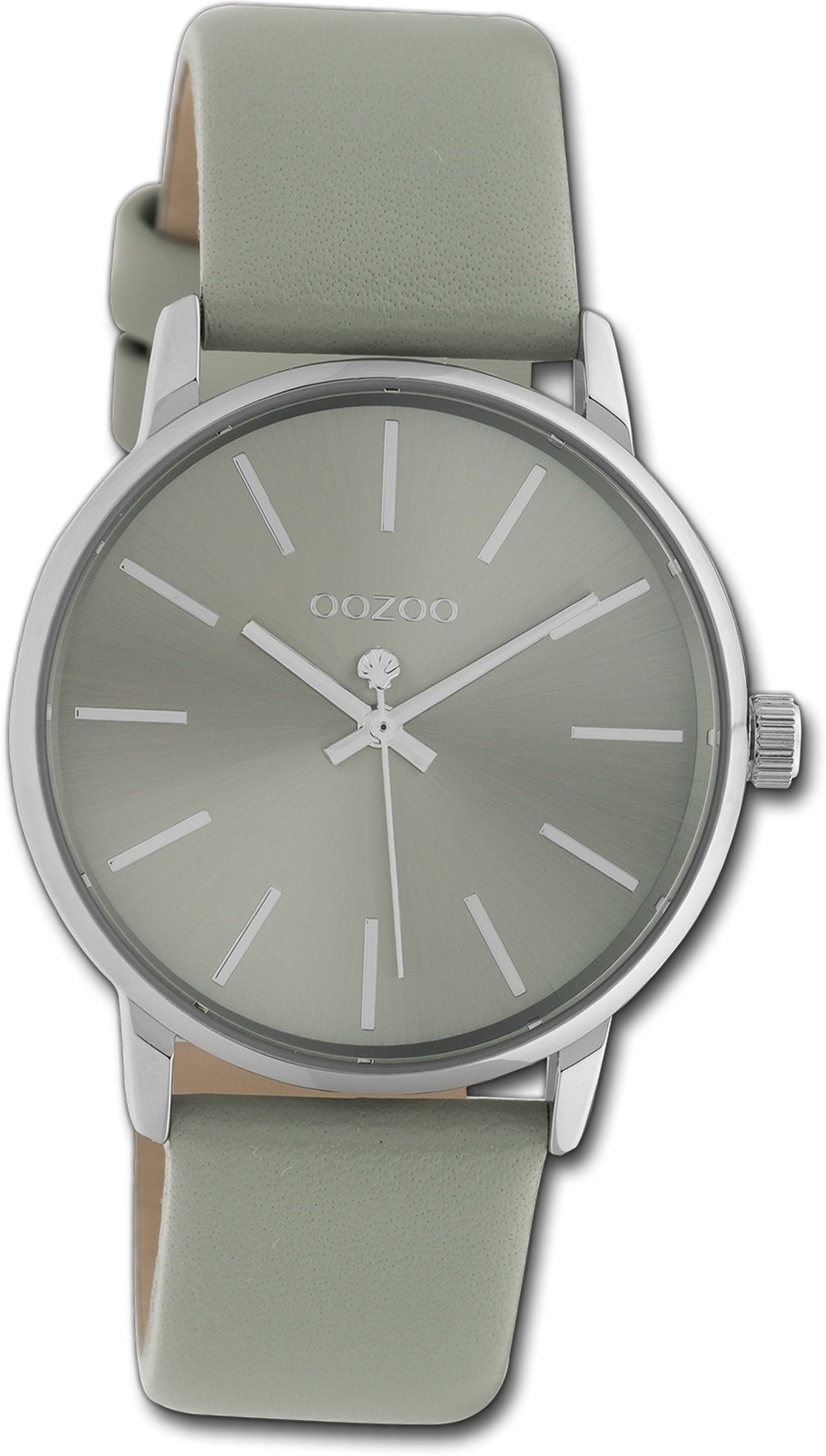 OOZOO Quarzuhr Oozoo Damen Timepieces, grün, (ca. Damenuhr Lederarmband mittel Armbanduhr 36mm) rundes Gehäuse
