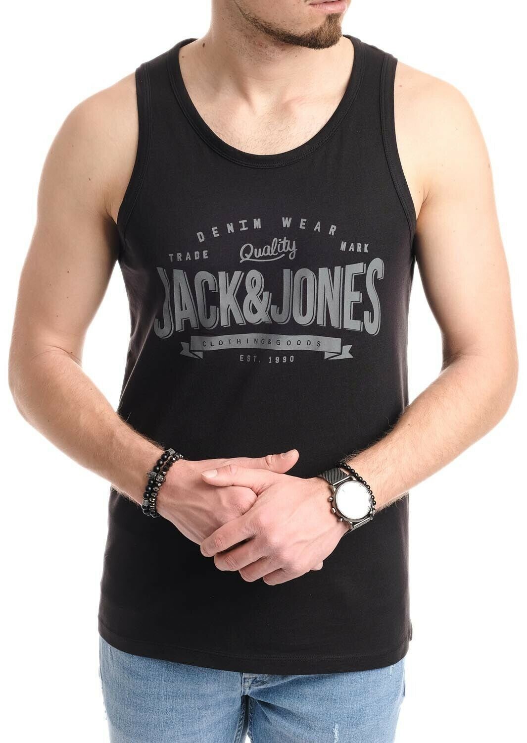 Jack & Jones Tanktop in unifarbe Black-OPT4