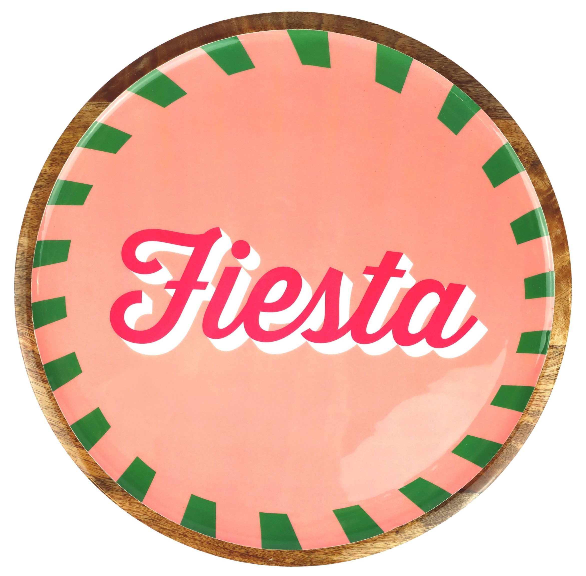 FURNARO Dekotablett, im Retro-Look aus Mangoholz mit farbenfrohem Design ø40,5x2,5cm