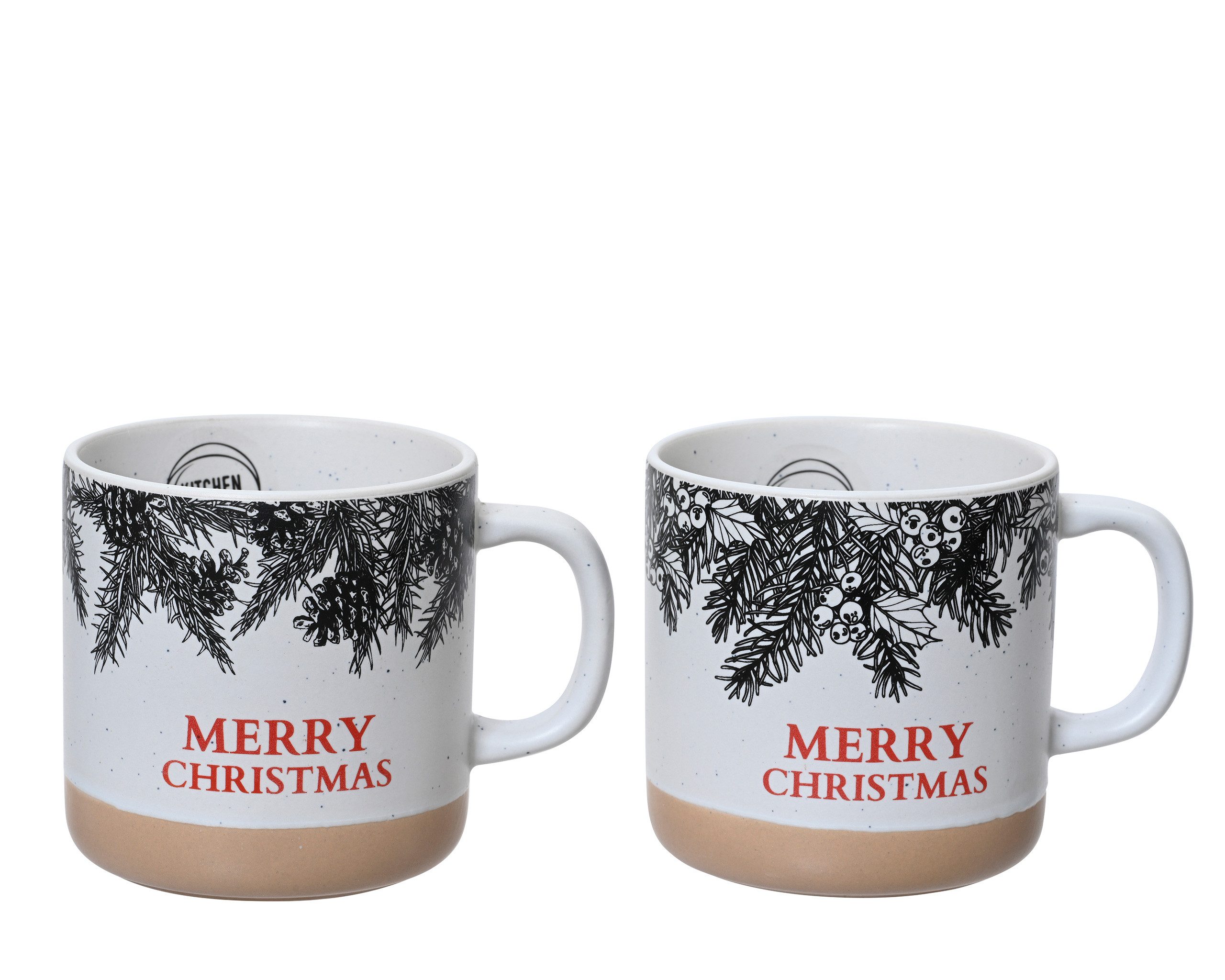 Kaemingk Tasse, Keramik, Tasse Steingut mit Griff 9cm Merry Christmas 350ml Weiß 1 Stück sort.